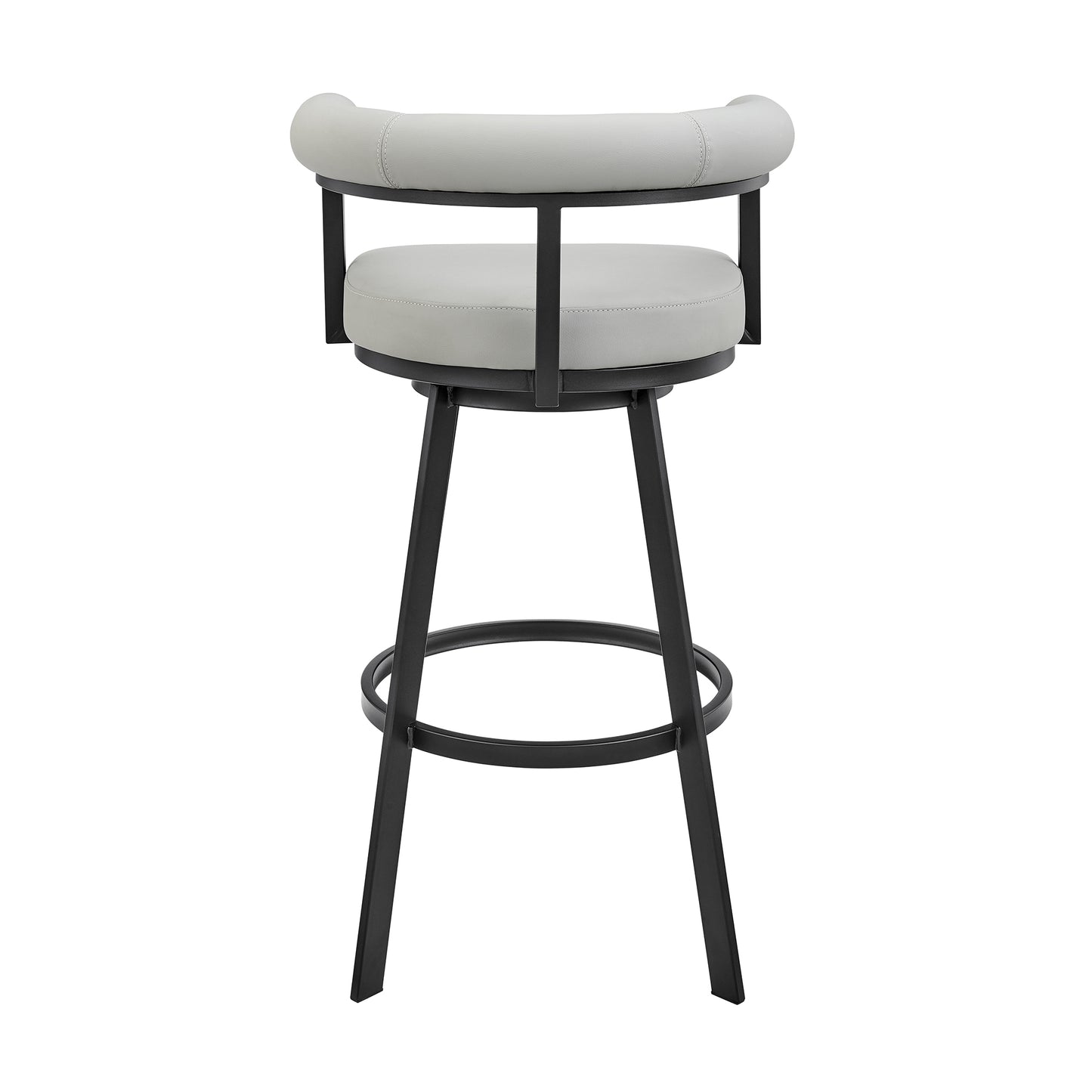 Nolagam Swivel Counter Stool in Black Metal with Light Gray Faux Leather