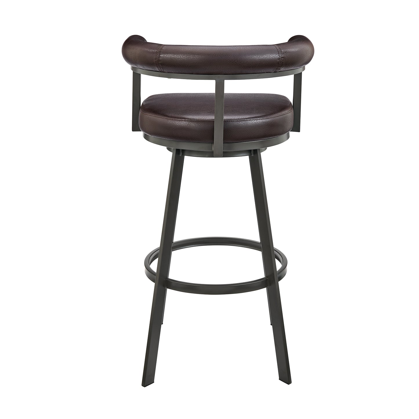 Nolagam Swivel Counter Stool in Brown Metal with Brown Faux Leather