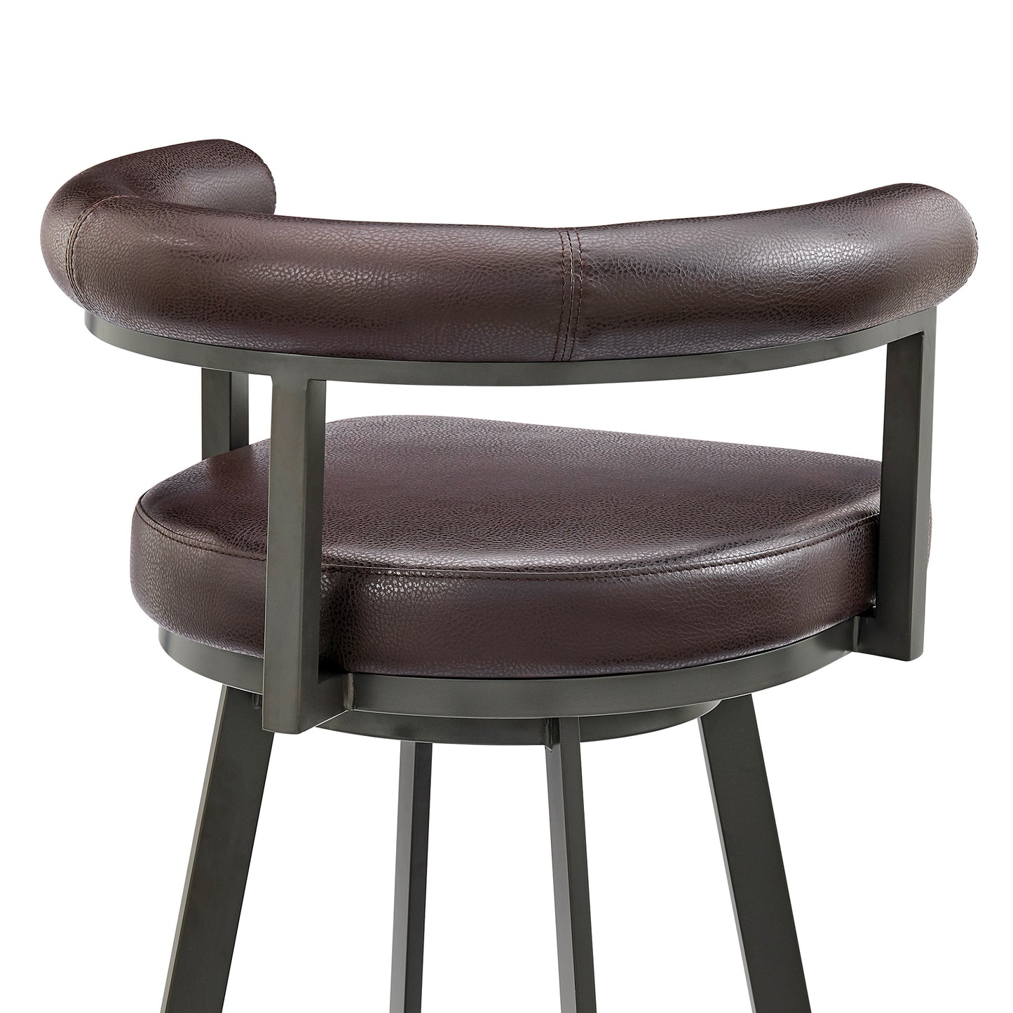 Nolagam Swivel Counter Stool in Brown Metal with Brown Faux Leather