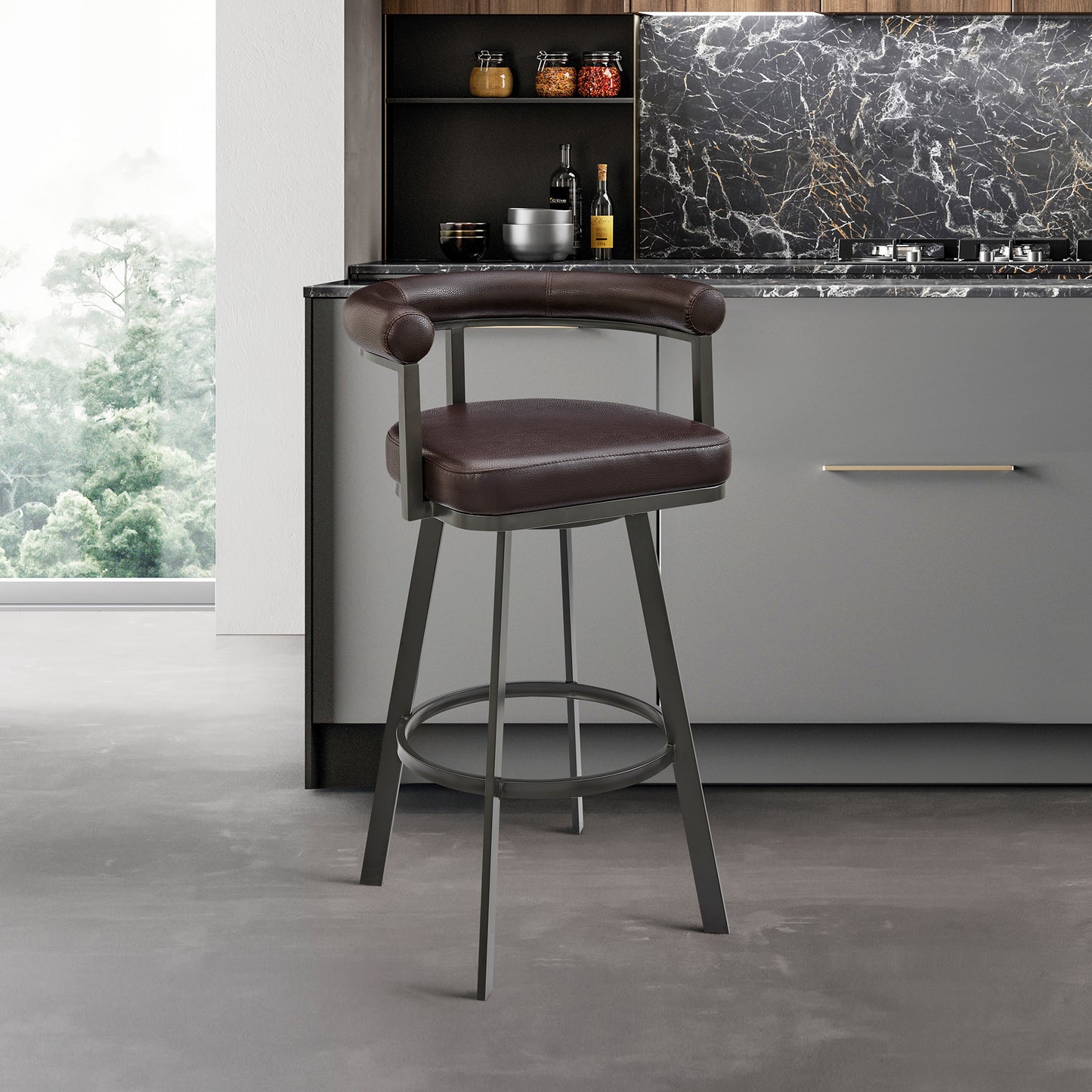 Nolagam Swivel Bar and Counter Stool in Metal and Faux Leather