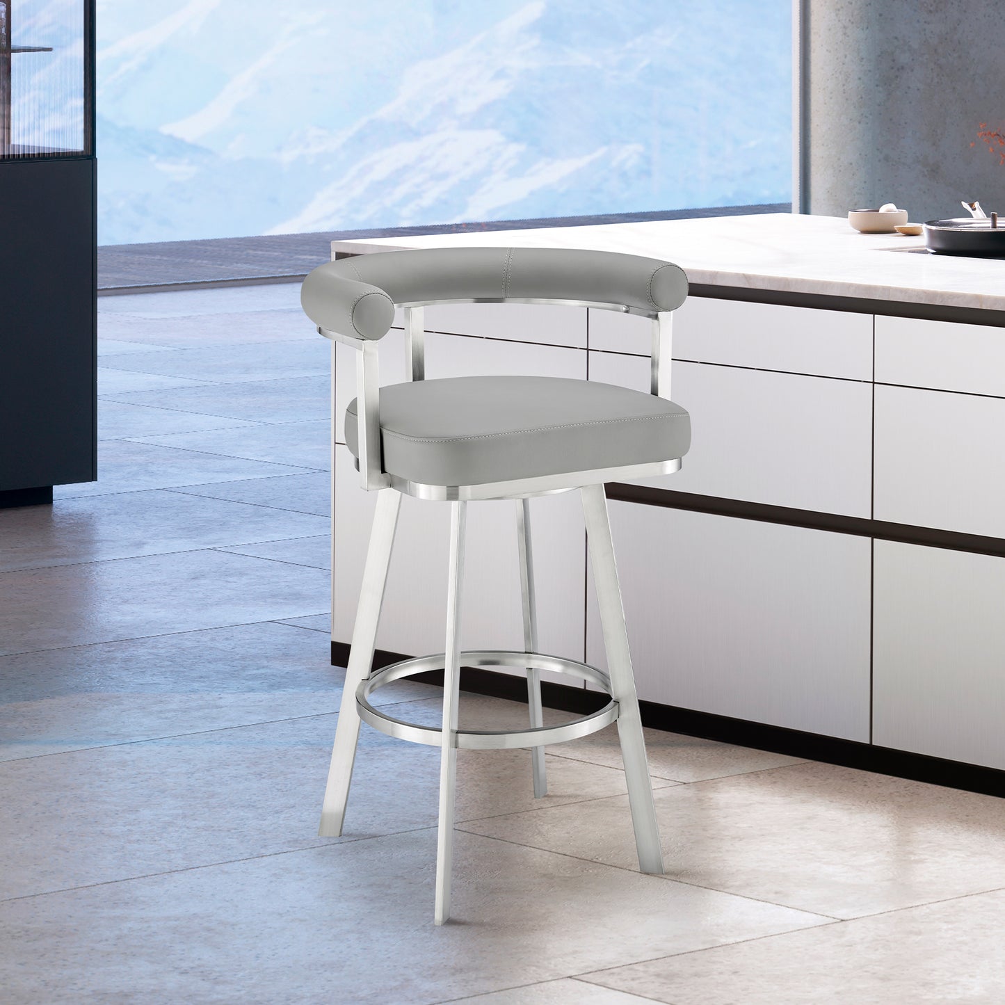 Nolagam Swivel Bar and Counter Stool in Metal and Faux Leather