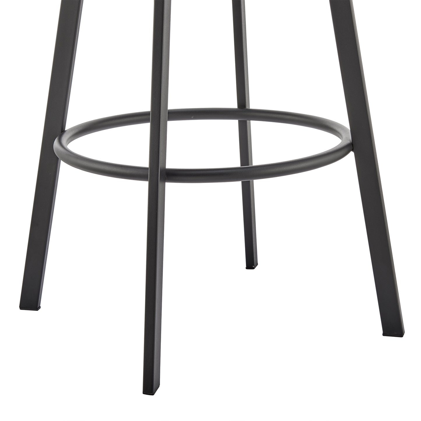 Noran Swivel Bar Stool in Black Metal with Gray Faux Leather
