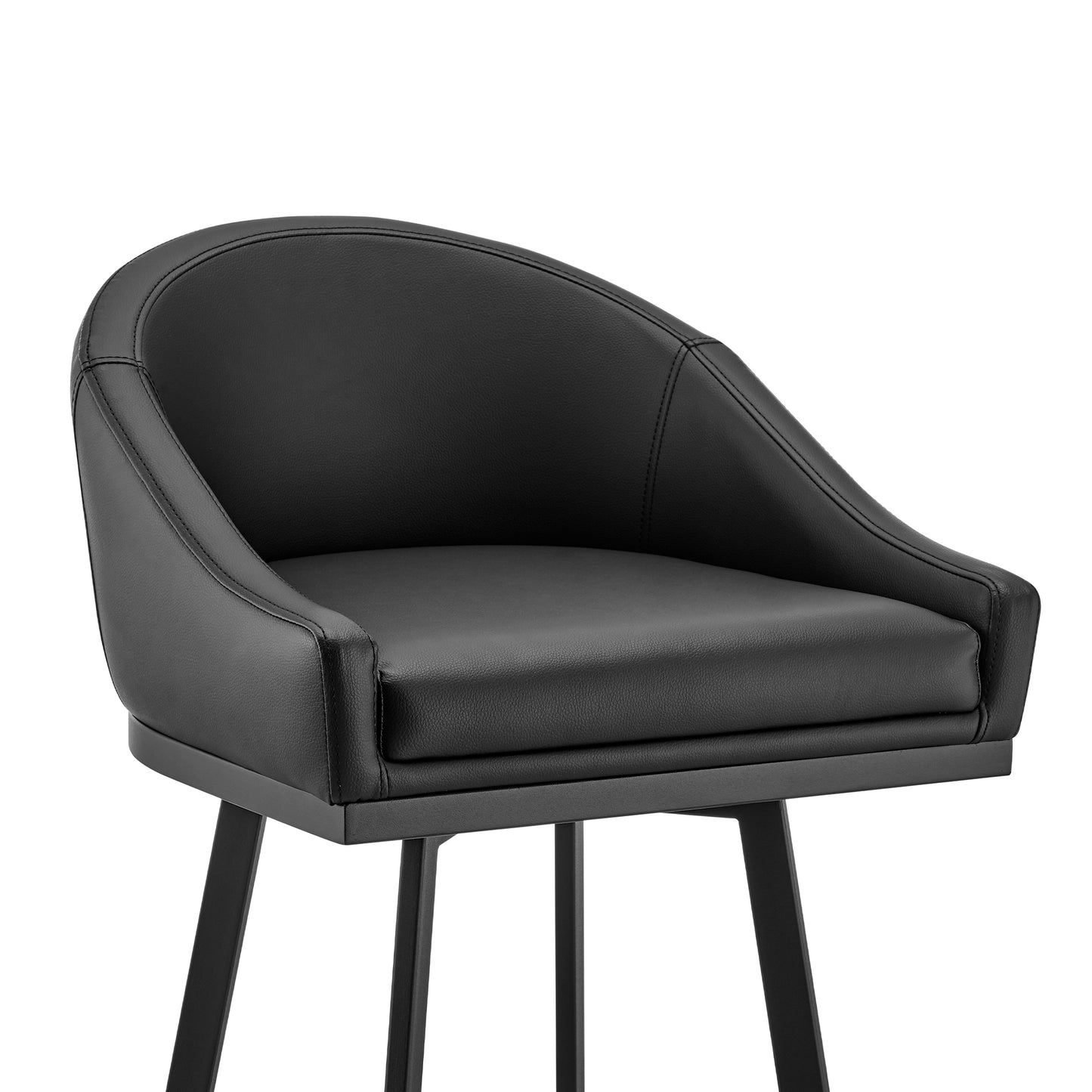 Noran Swivel Counter Stool in Black Metal with Black Faux Leather