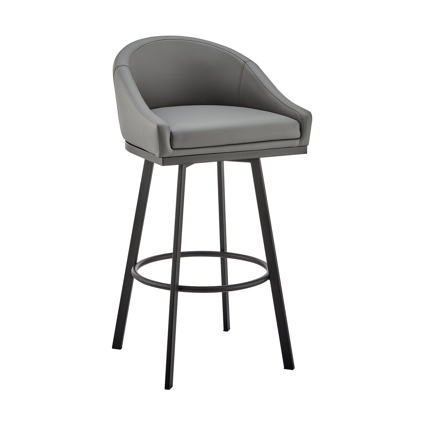 Noran Swivel Counter Stool in Black Metal with Gray Faux Leather
