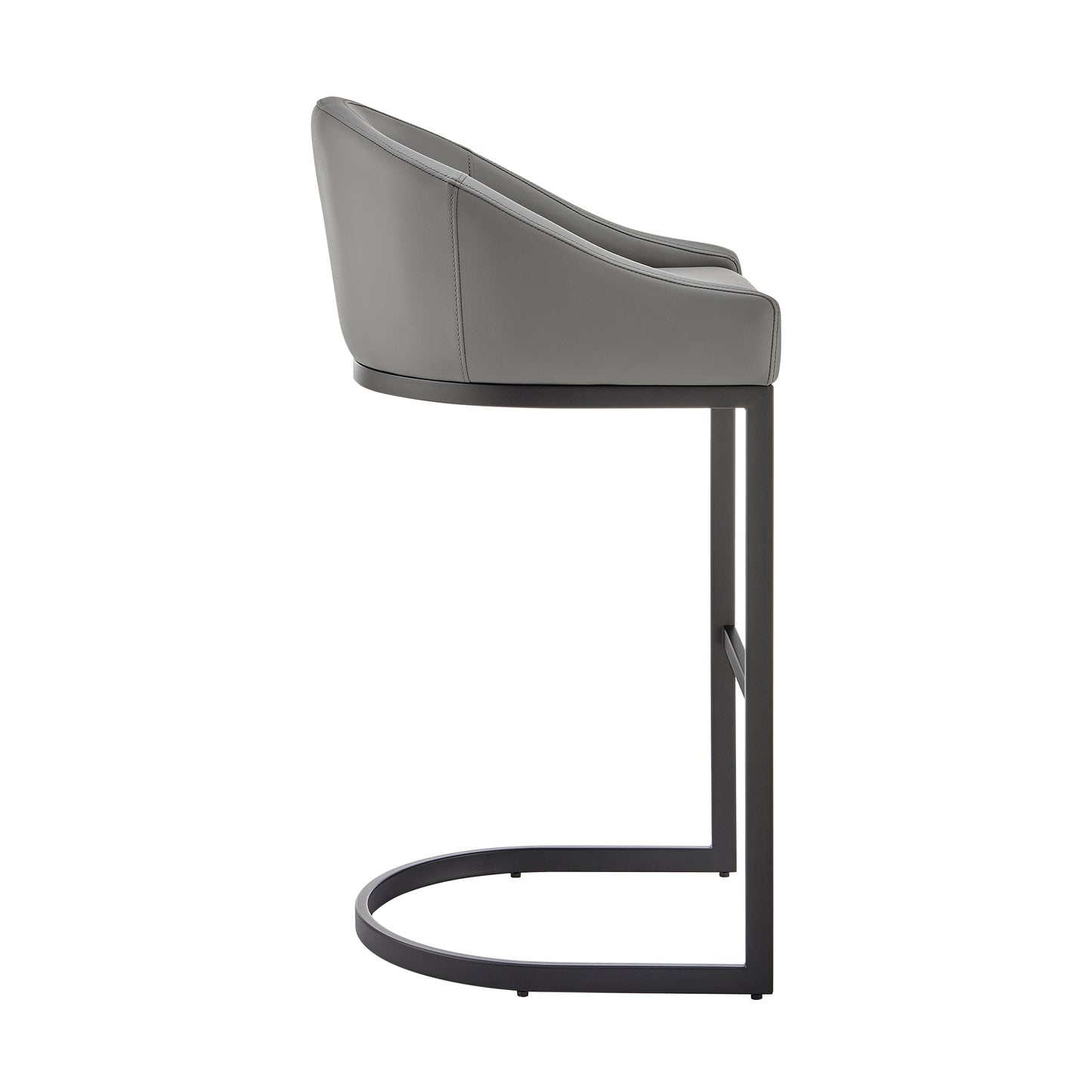 Atherik Bar Stool in Black Metal with Gray Faux Leather