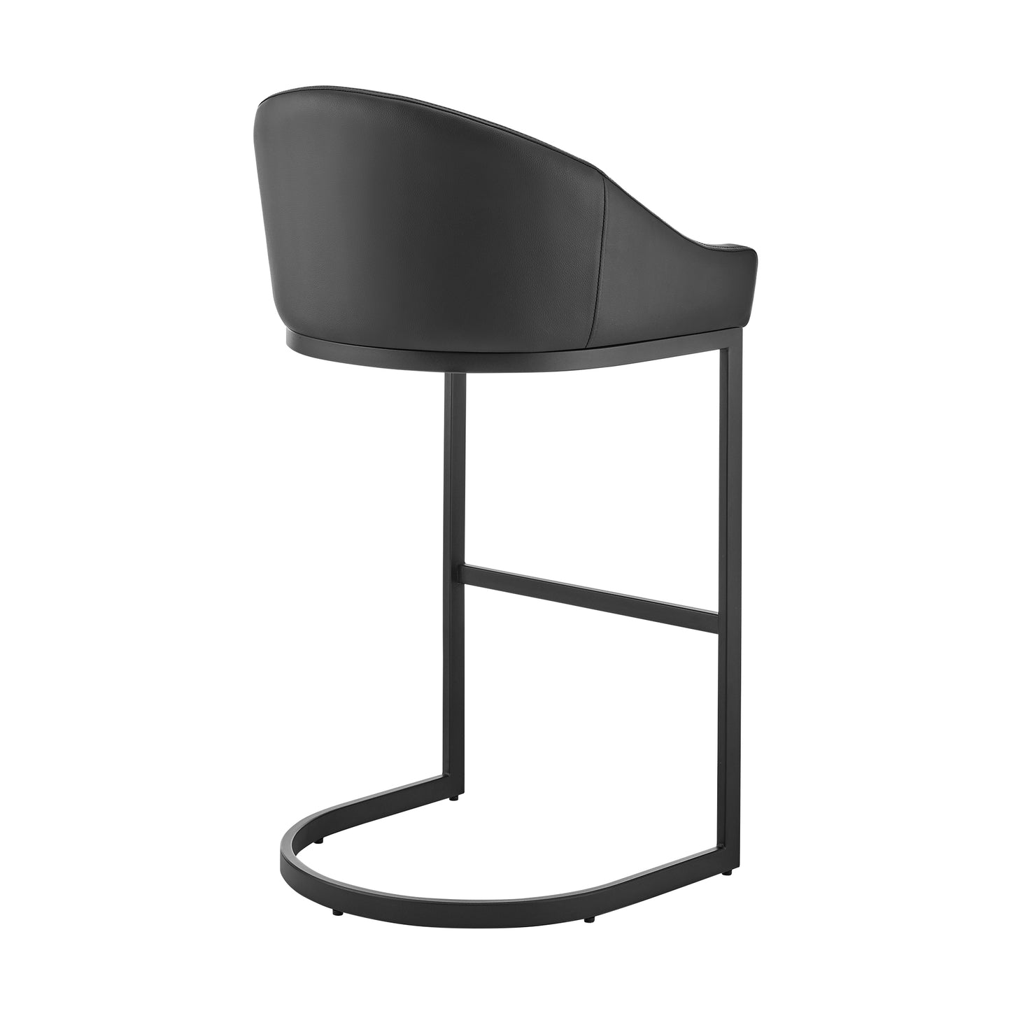 Atherik Bar Stool in Black Metal with Black Faux Leather