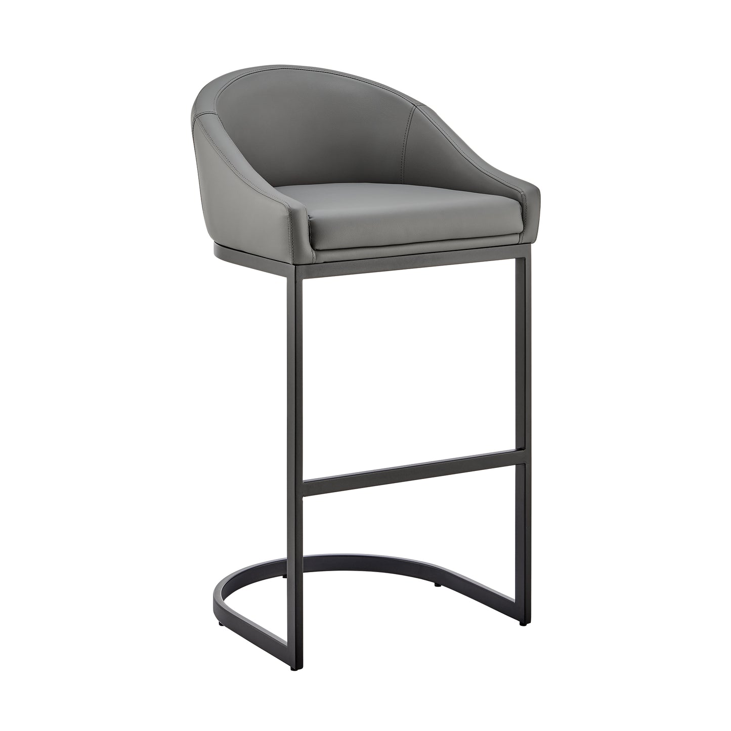 Atherik Counter Stool in Black Metal with Gray Faux Leather