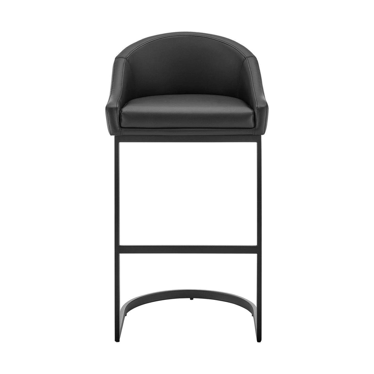 Atherik Counter Stool in Black Metal with Black Faux Leather