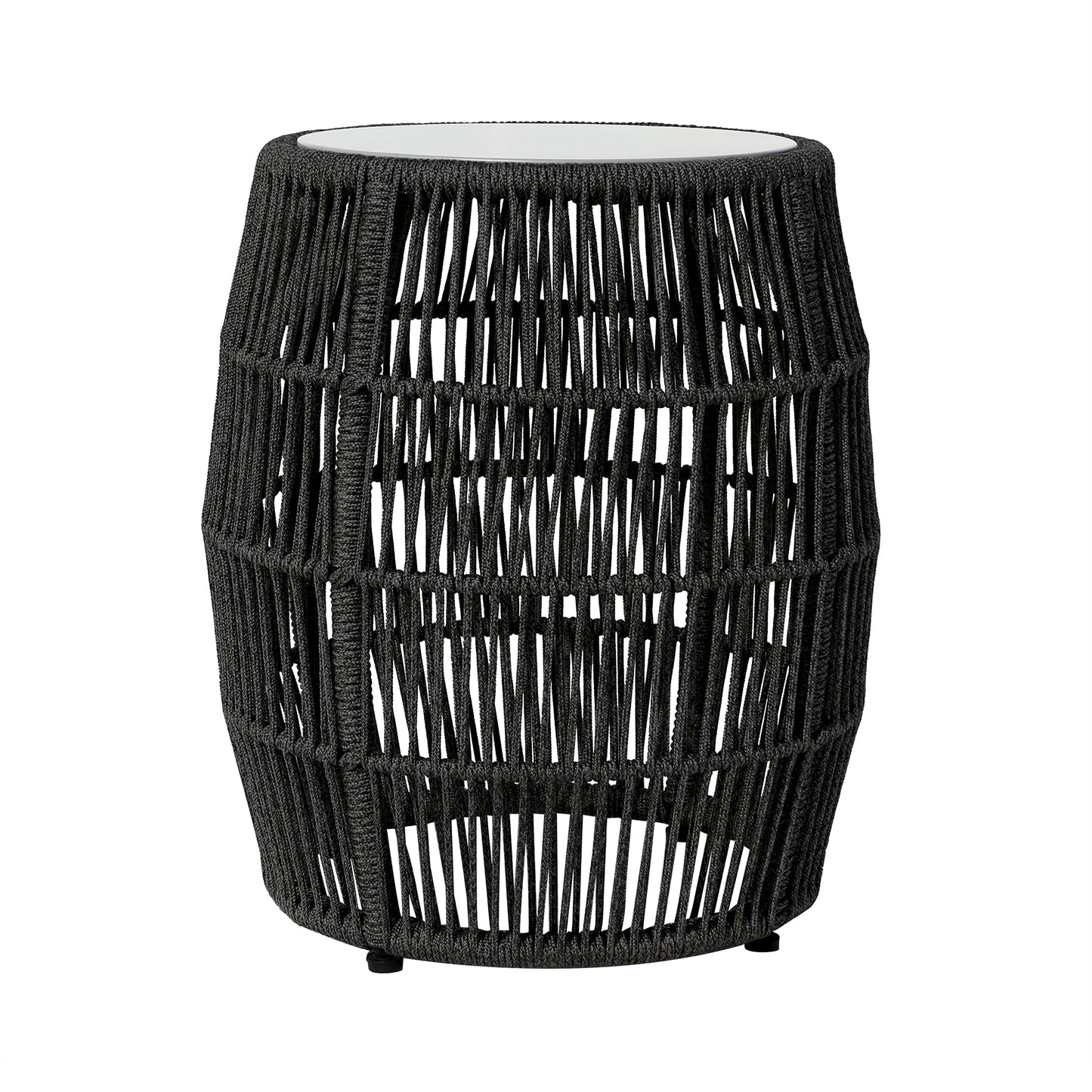 Emory Indoor Outdoor Garden Stool End Table in Charcoal Rope and Gray Stone