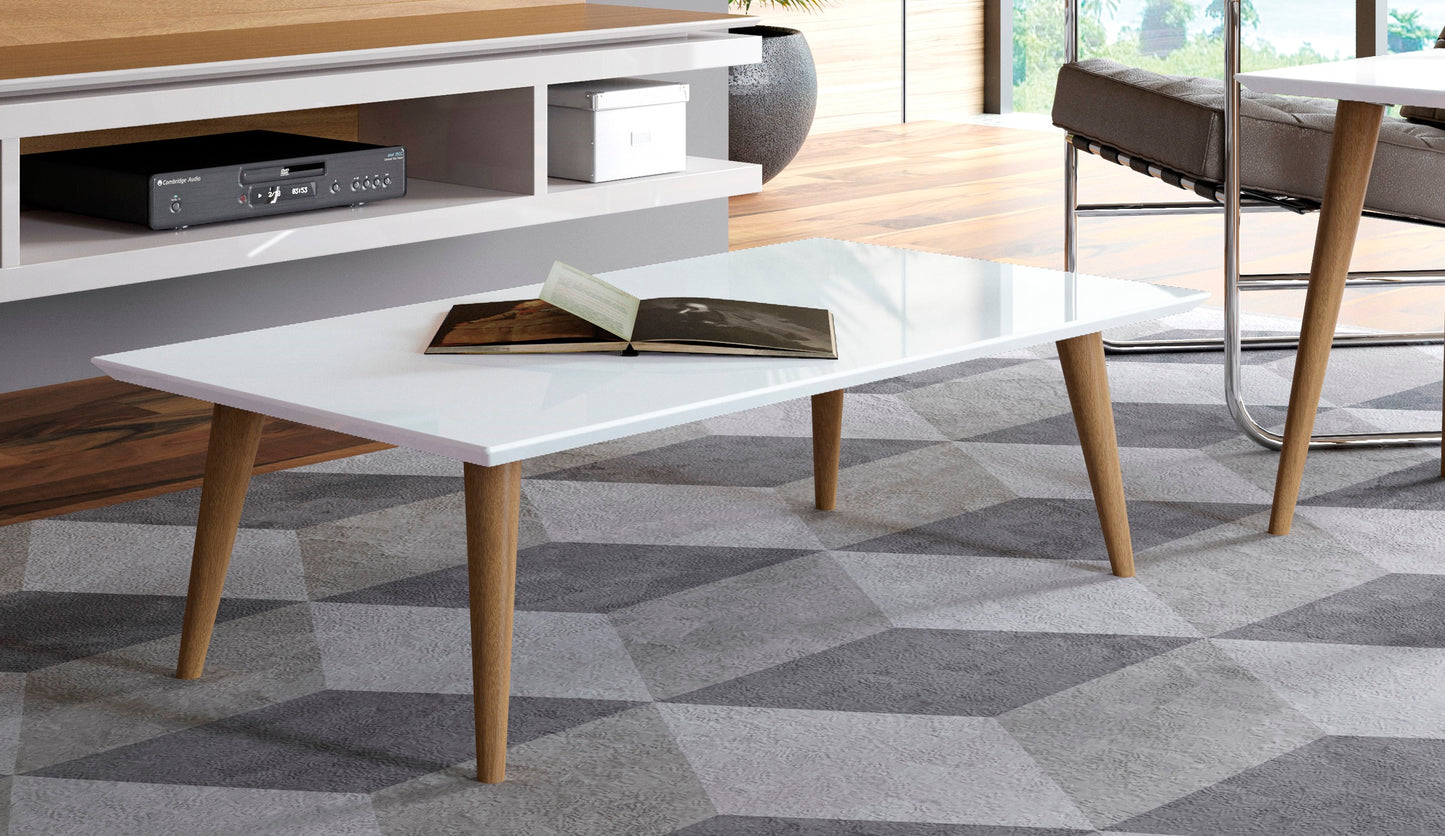 Manhattan Comfort Utopia 17.52" High Rectangle Coffee Table with Splayed Legs in White Gloss 89451