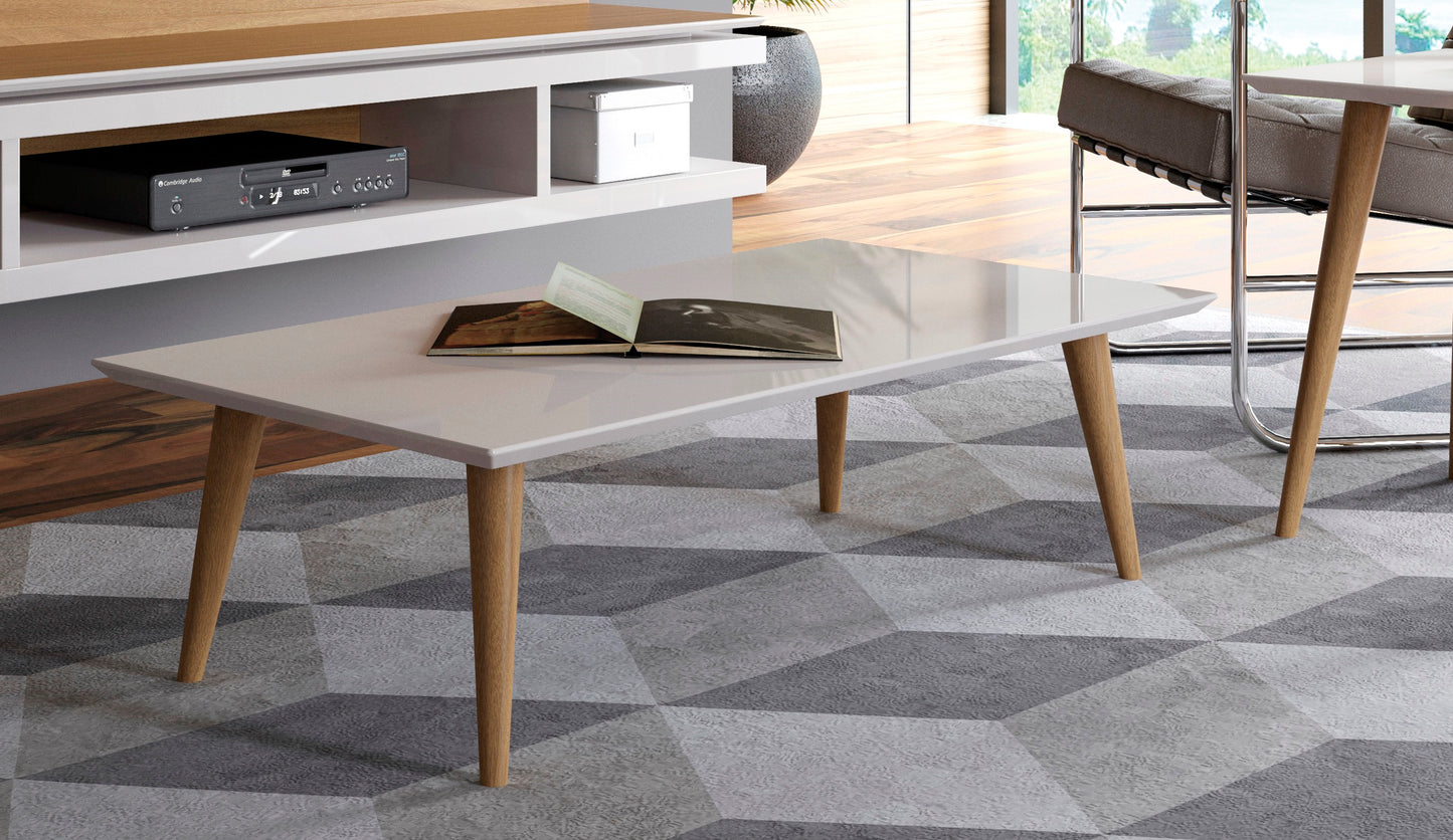 Manhattan Comfort Utopia 17.52" High Rectangle Coffee Table with Splayed Legs in Off White and Maple Cream 89452