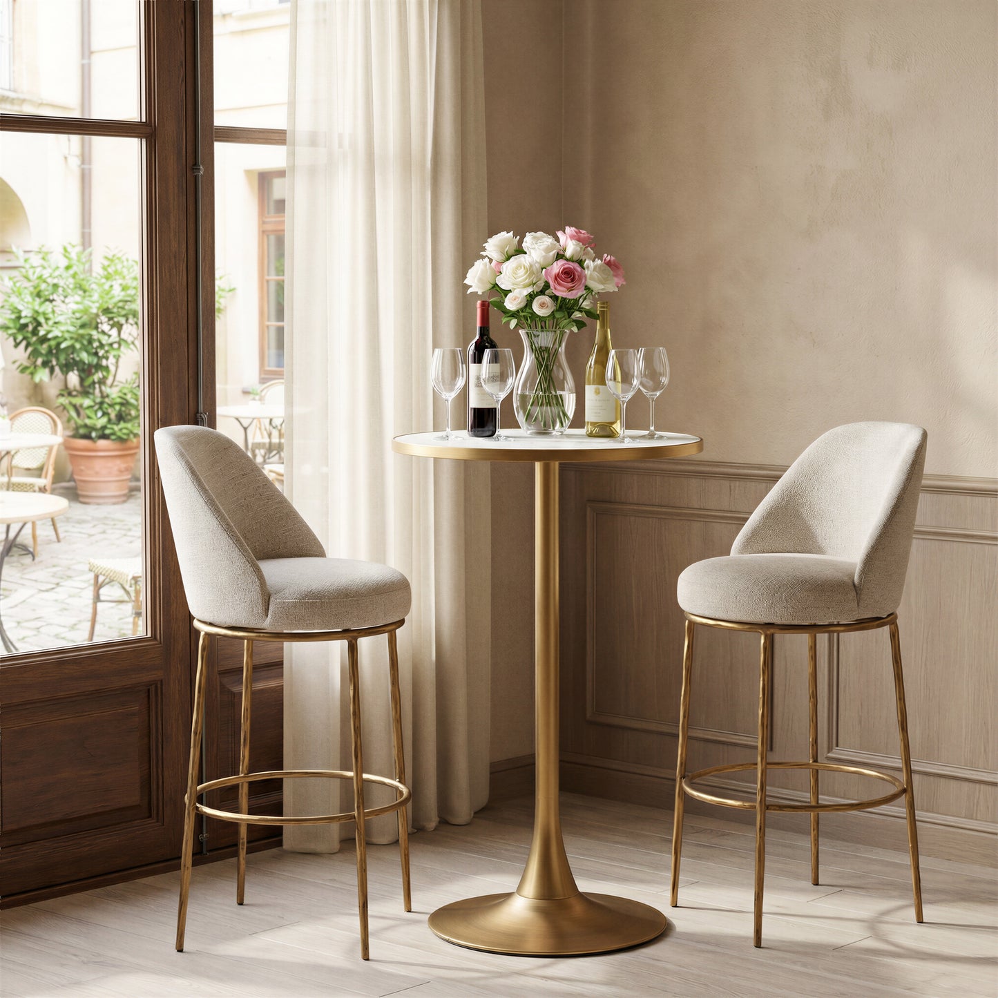 Nordhavn Swivel Barstool Beige & Gold - 11