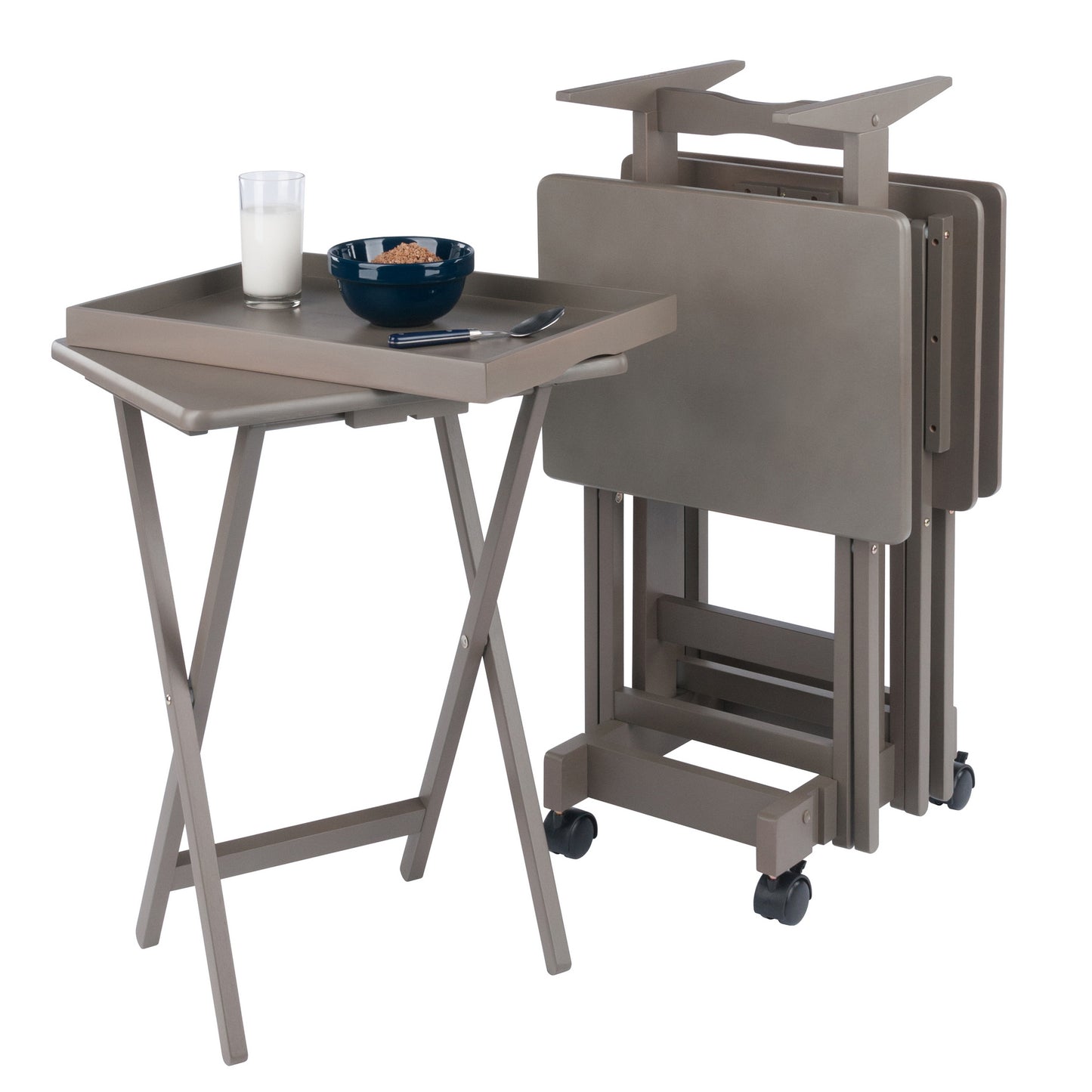 Isabelle 6-Pc Snack Table Set with Removable Serving Tray, Oyster Gray
