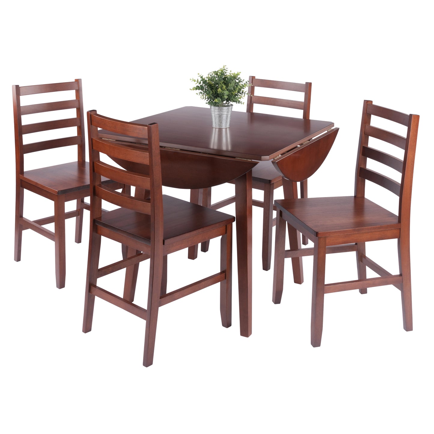 Dawson Extendable Round Dining Table with 4 Ladder-Back Chairs, 43" Wide, Walnut