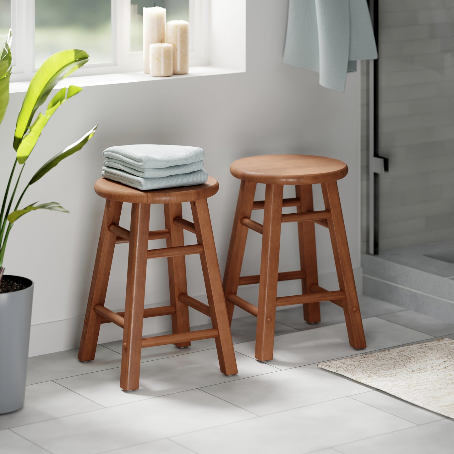 Element 2-Pc Dining Stool Set, Teak