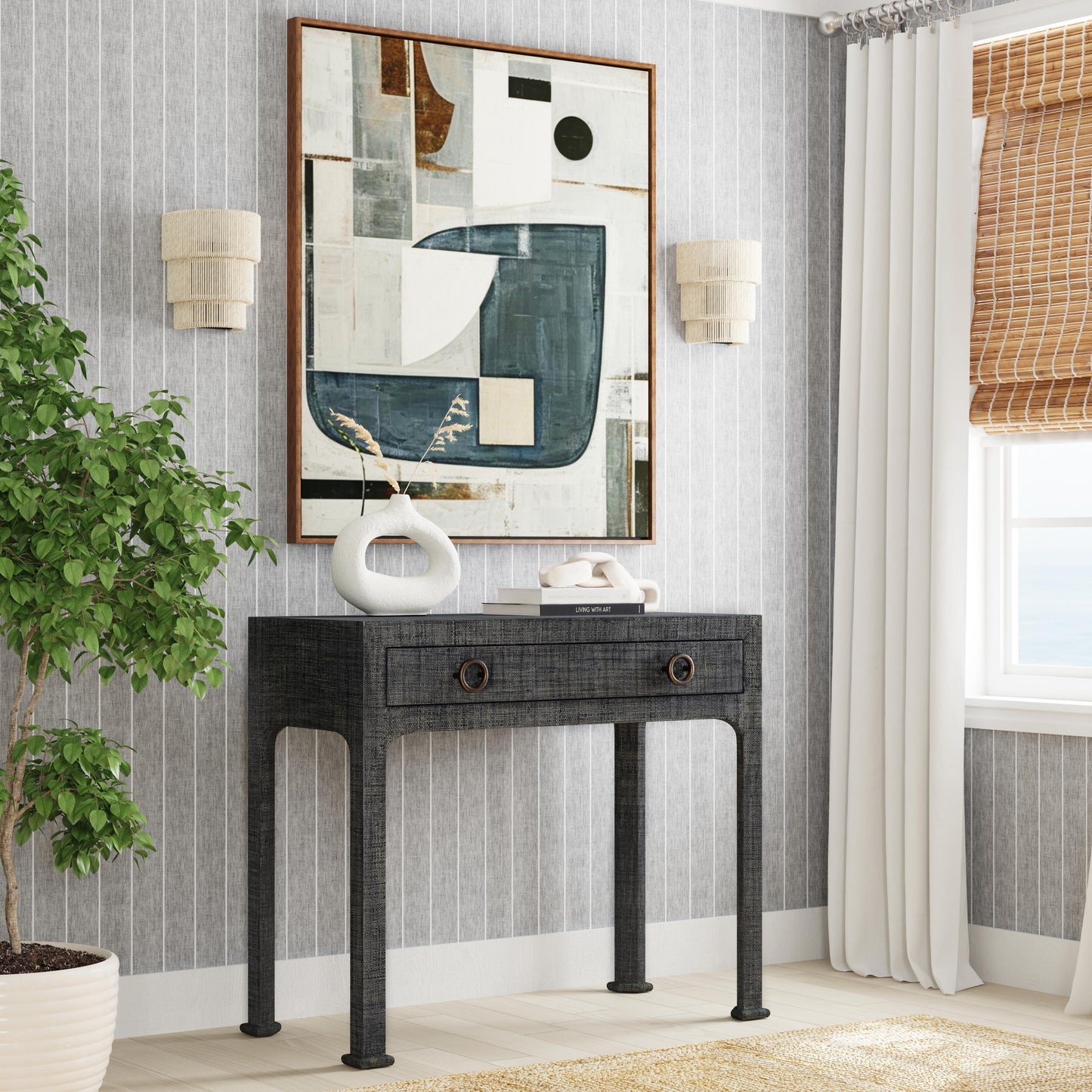 Butler Specialty Company Chatham 34 in. W Rectangular Raffia 1 Drawer Console Table, Charcoal