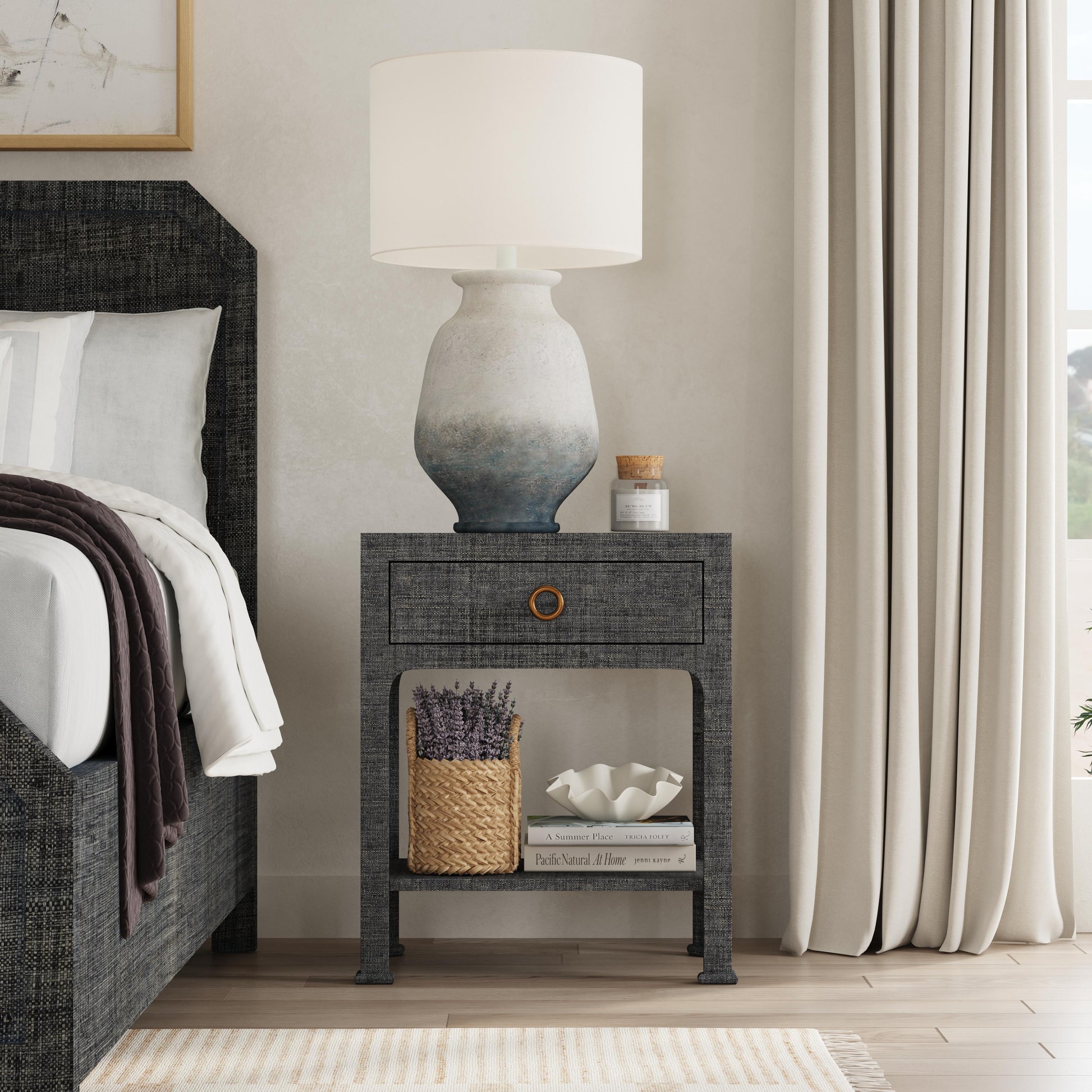 Butler Specialty Company Chatham 23 in. W Rectangular Raffia 1 Drawer Nightstand with Lower Open Shelf, Charcoal
