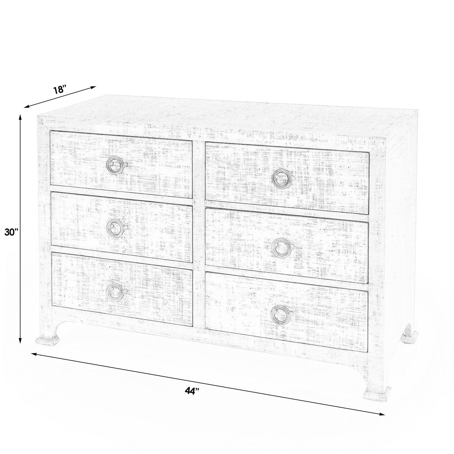 Butler Specialty Company Chatham 44 in. W Rectangular Raffia 6 Drawer Dresser, Charcoal