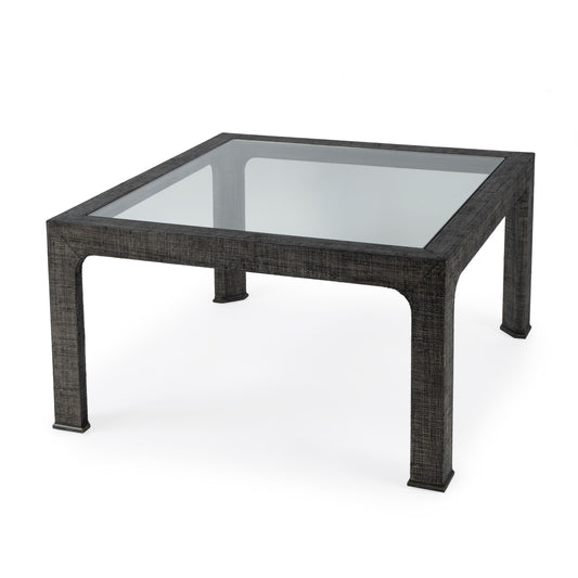 Butler Specialty Company Chatham 36 in. W Square Glass and Raffia Coffee Table, Charcoal