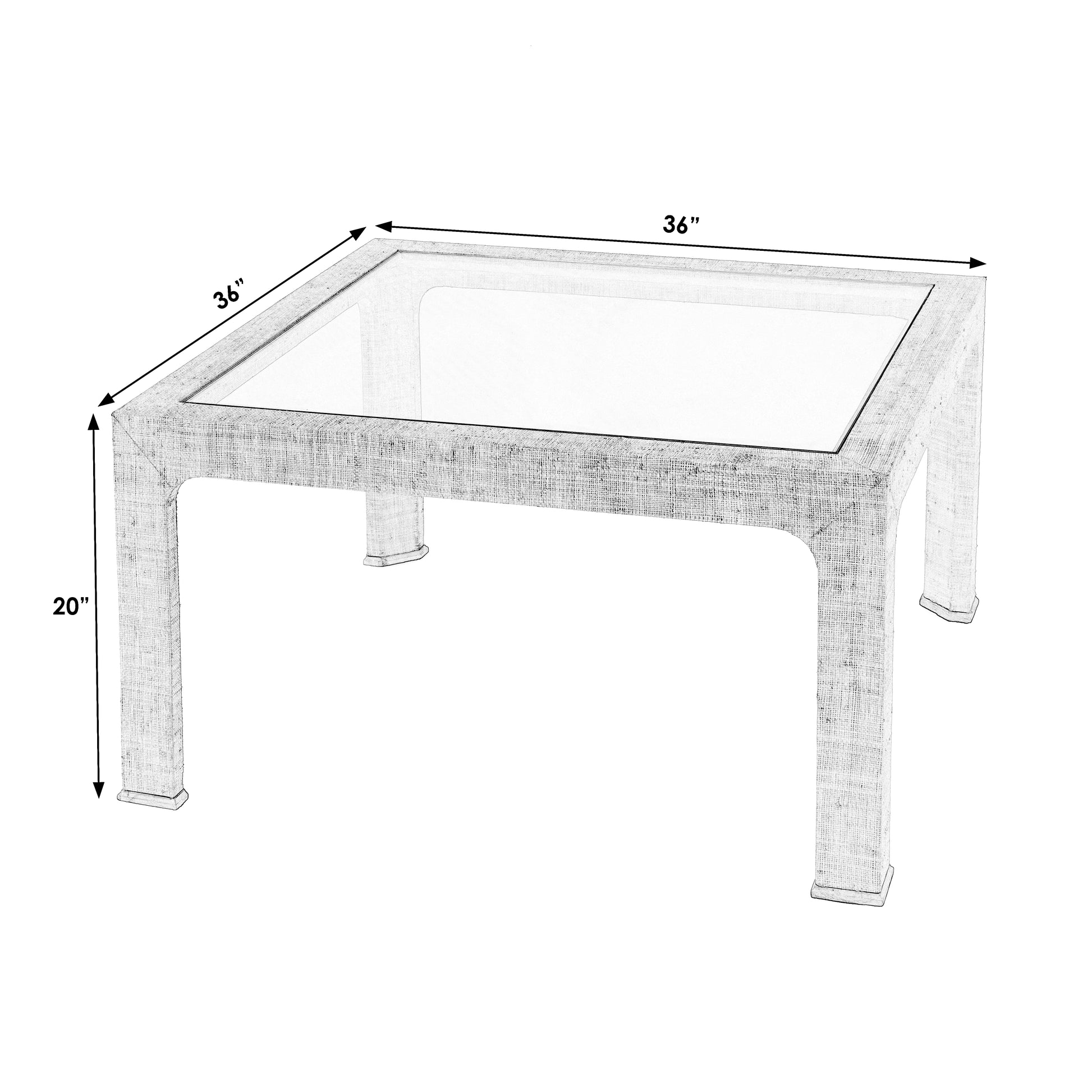 Butler Specialty Company Chatham 36 in. W Square Glass and Raffia Coffee Table, Charcoal