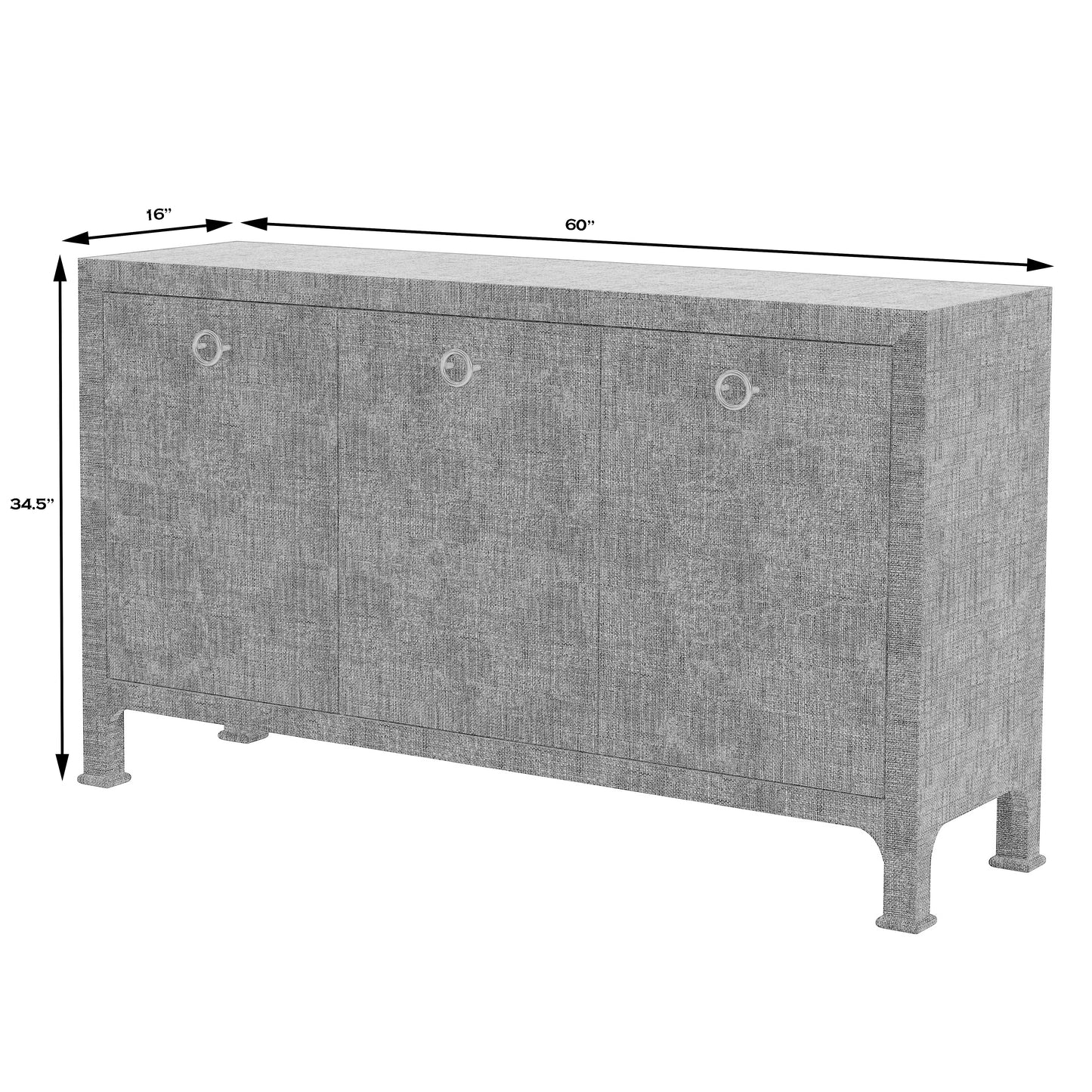 Butler Specialty Company Chatham 60 in. W Rectangular Raffia 3 Door Sideboard, Charcoal