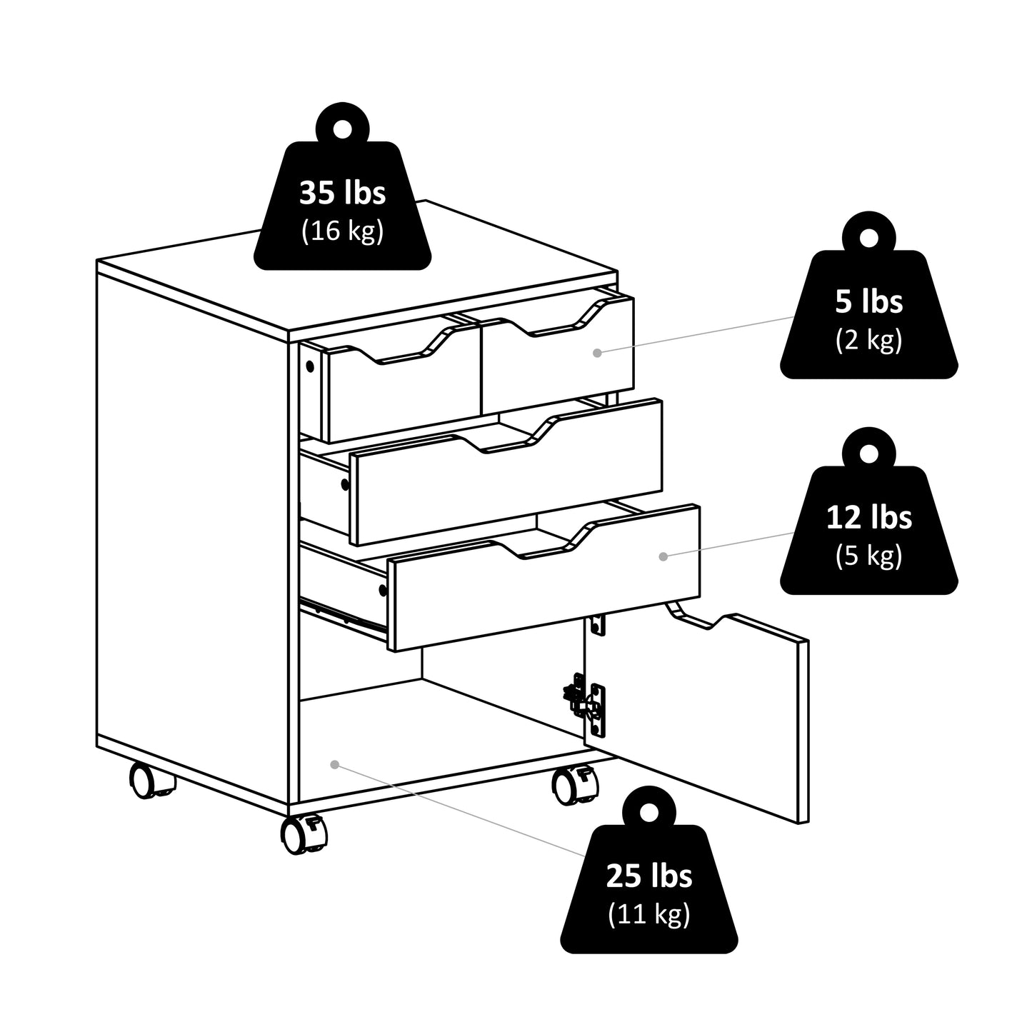Halifax Bins & Drawers Storage Mobile Cabinet, Black