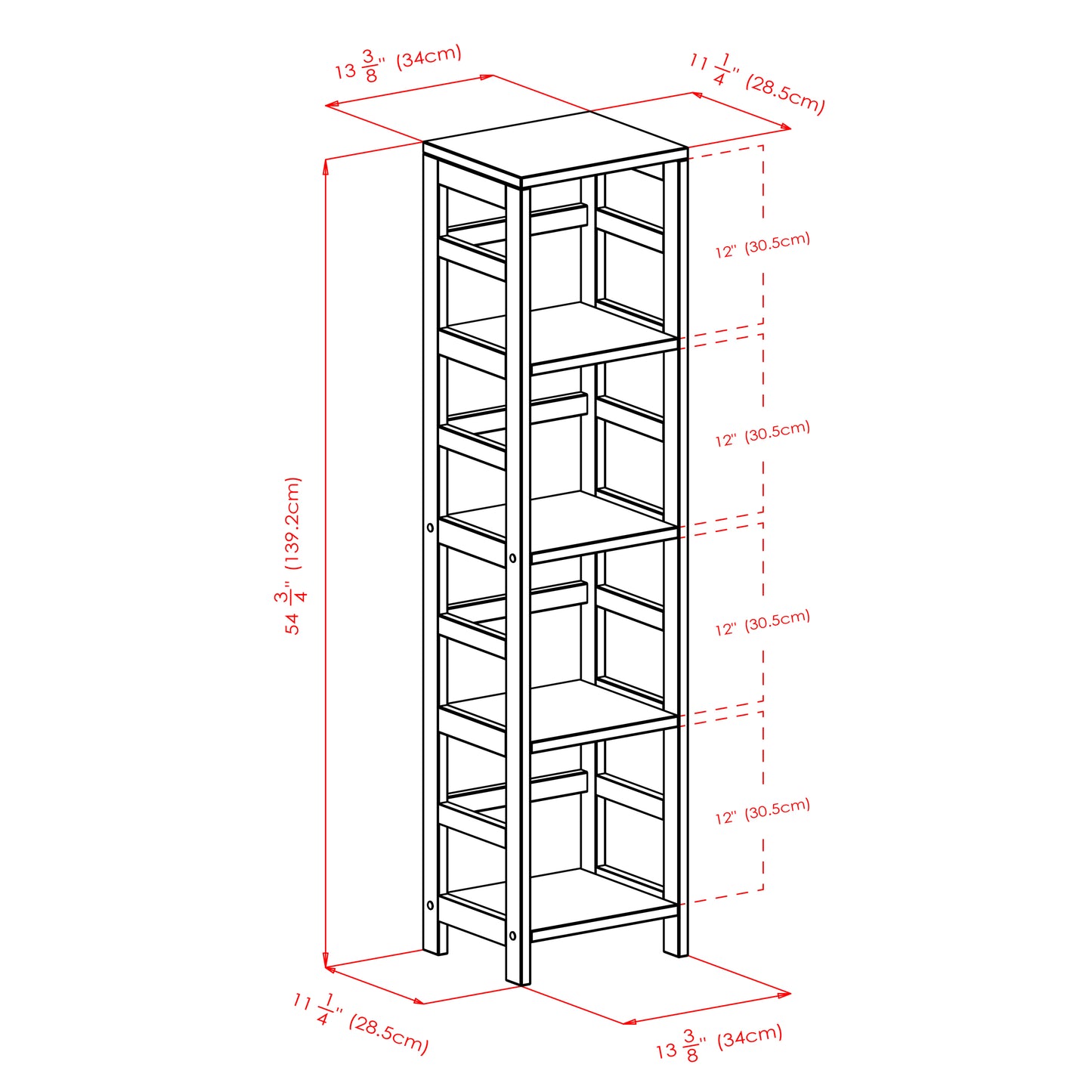 Capri 5-Pc Narrow Storage Shelf with 4 Foldable Fabric Baskets, Espresso and Black