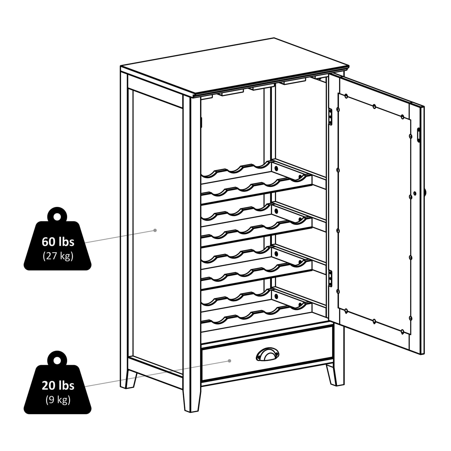 Bordeaux 20-Bottle Wine Cabinet, Espesso