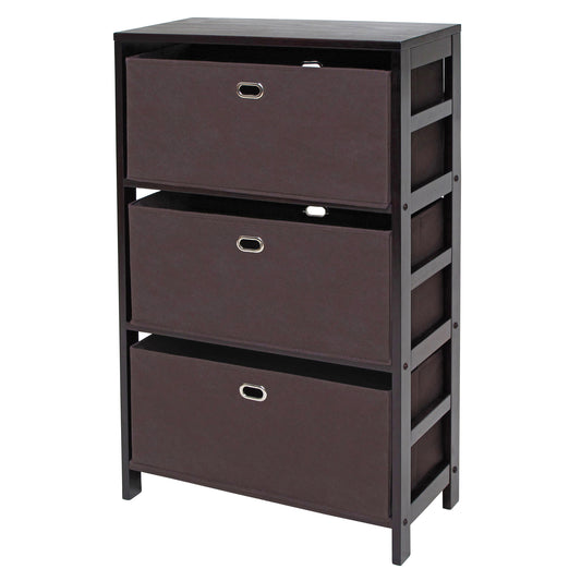 Torino 3-Pc Storage Shelf with 2 Foldable Fabric Baskets, Espresso and Chocolate A