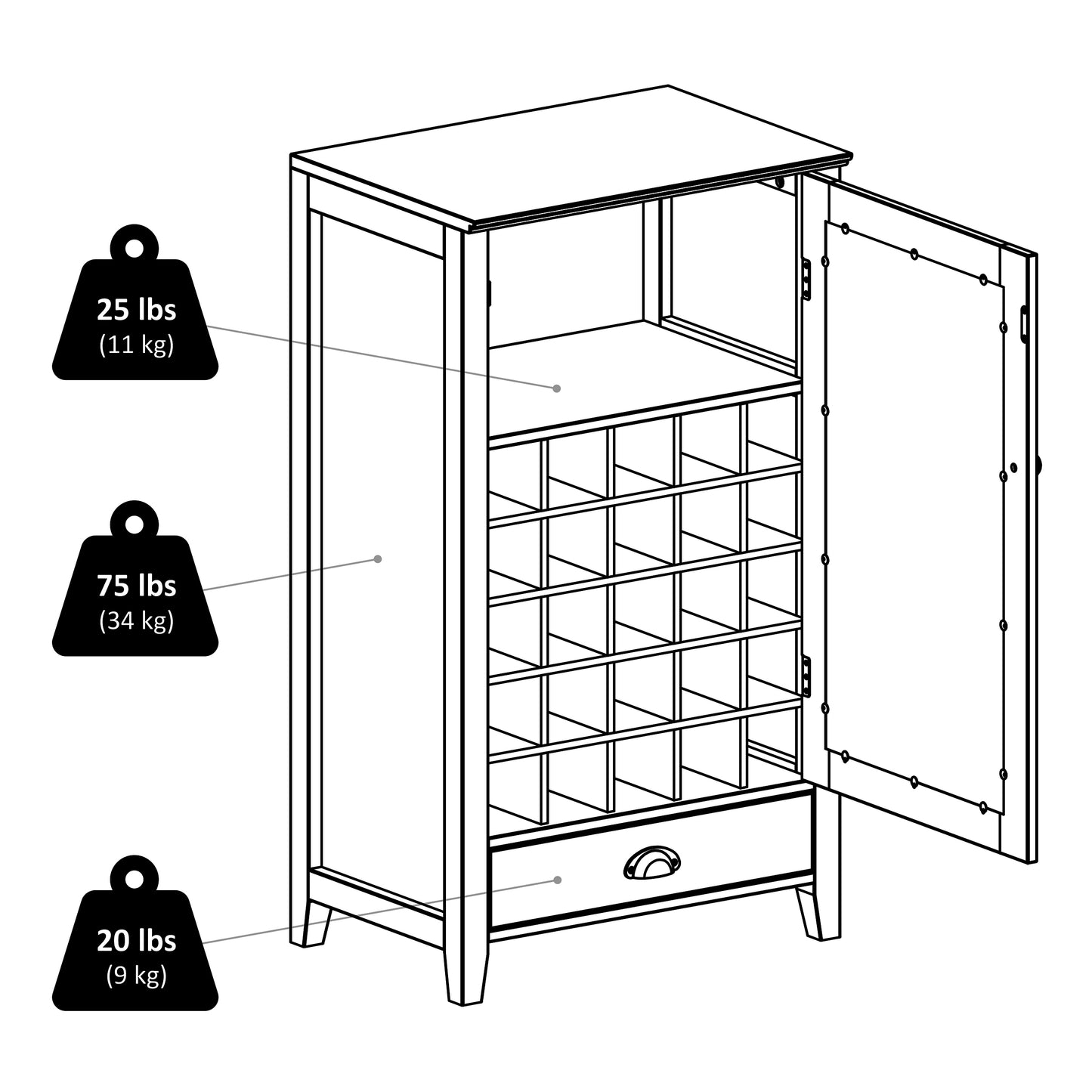 Bordeaux 25-Bottle Wine Cabinet, Espresso