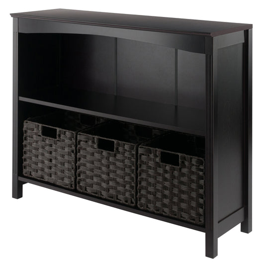 Terrace 4-Pc Storage Shelf with 3 Foldable Woven Baskets, Walnut and Chocolate A