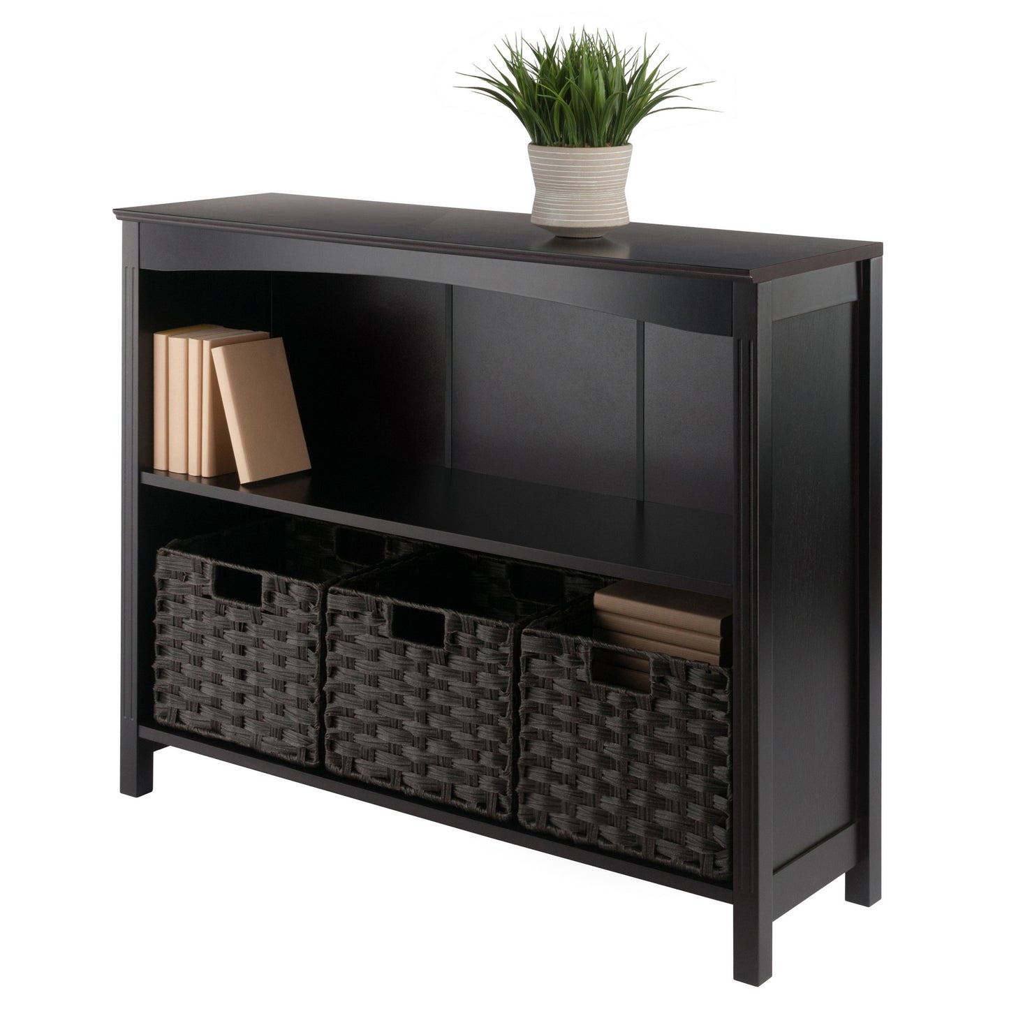 Terrace 4-Pc Storage Shelf with 3 Foldable Woven Baskets, Walnut and Chocolate A