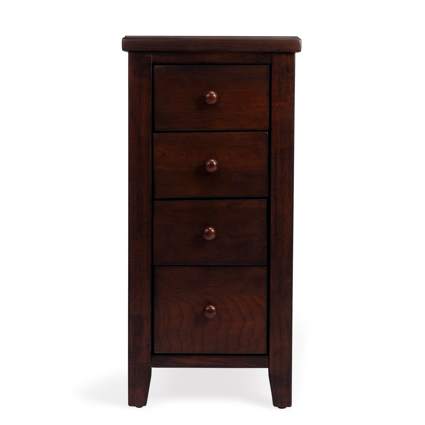 Butler Specialty Company Kelton 11.5 in. W Rectangular Wood 4 Drawer Side Table with Open Shelf, Dark Brown