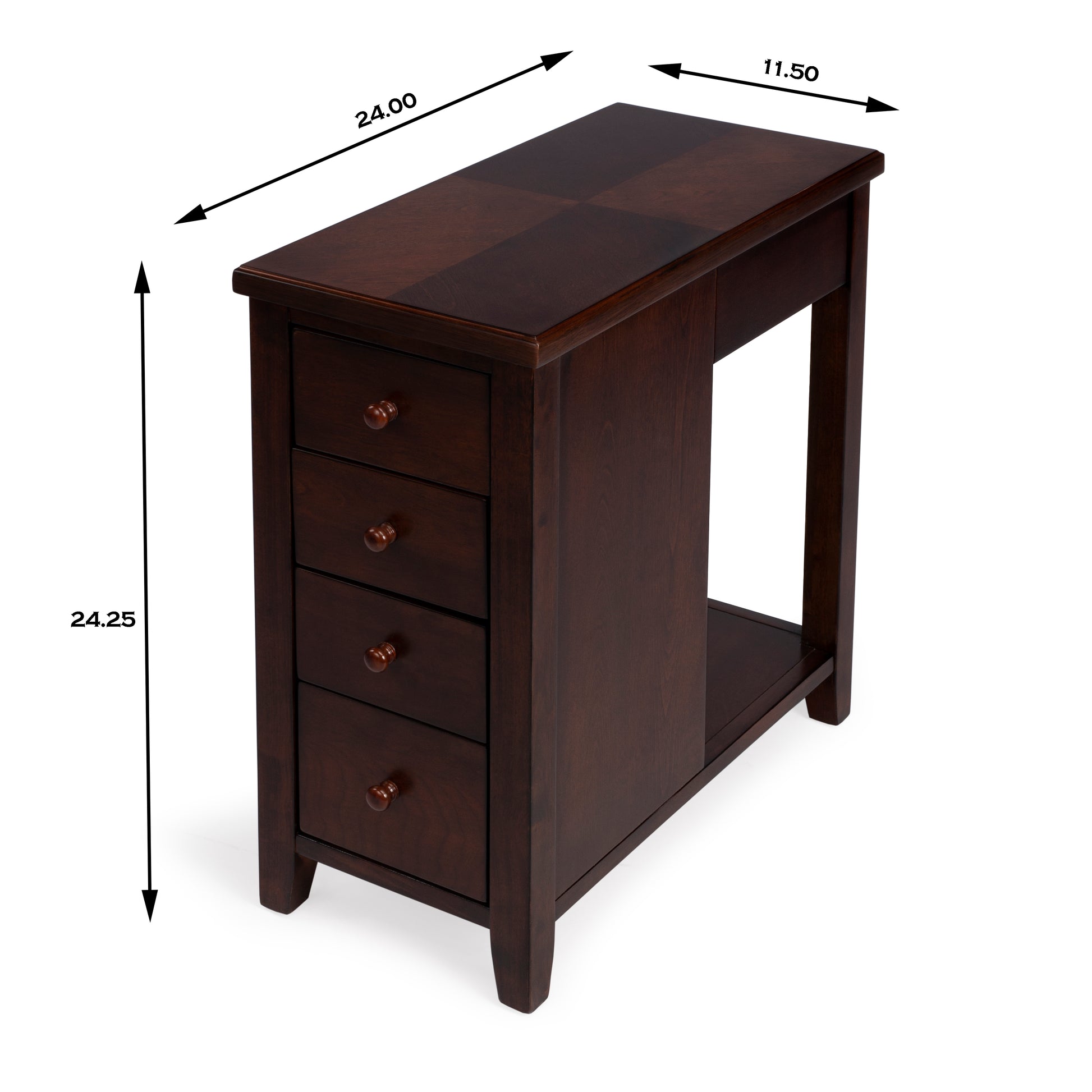 Butler Specialty Company Kelton 11.5 in. W Rectangular Wood 4 Drawer Side Table with Open Shelf, Dark Brown