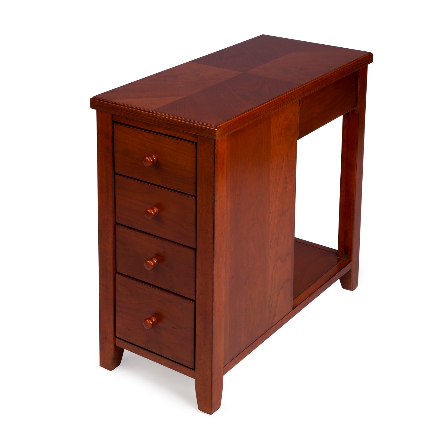 Butler Specialty Company Kelton 11.5 in. W Rectangular Wood 4 Drawer Side Table with Open Shelf, Medium Brown
