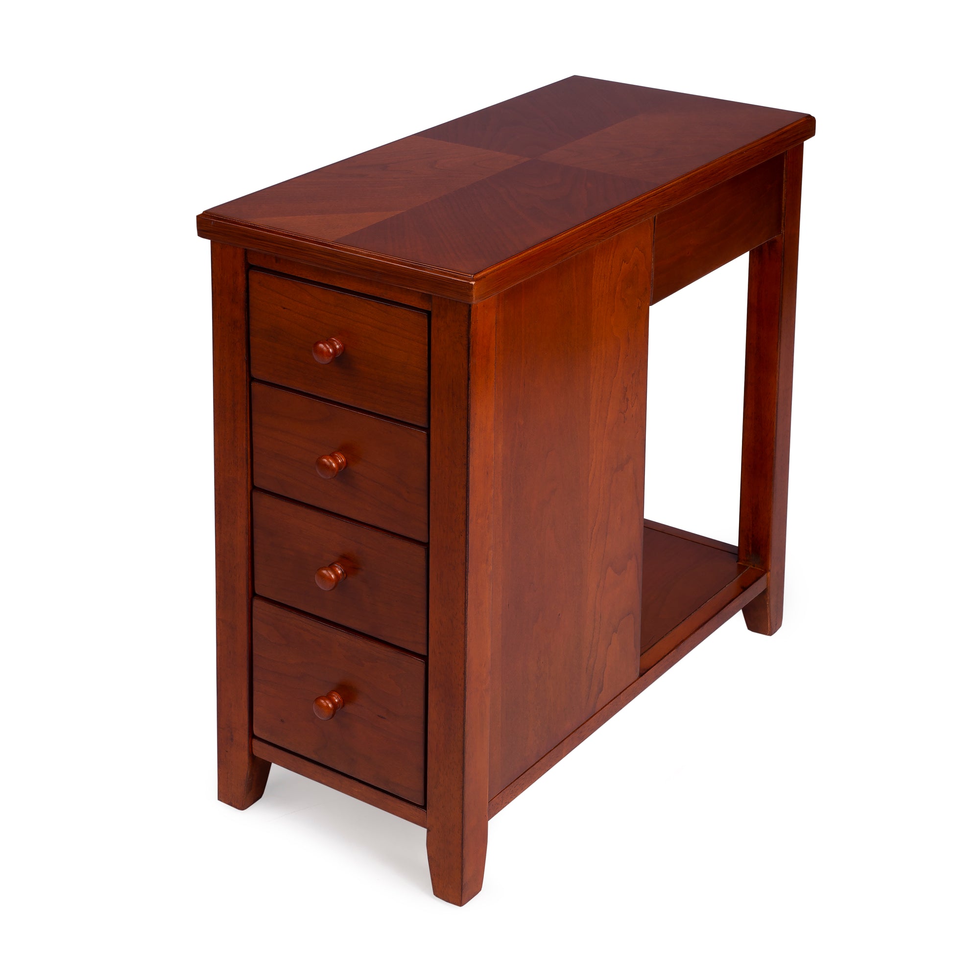 Butler Specialty Company Kelton 11.5 in. W Rectangular Wood 4 Drawer Side Table with Open Shelf, Medium Brown