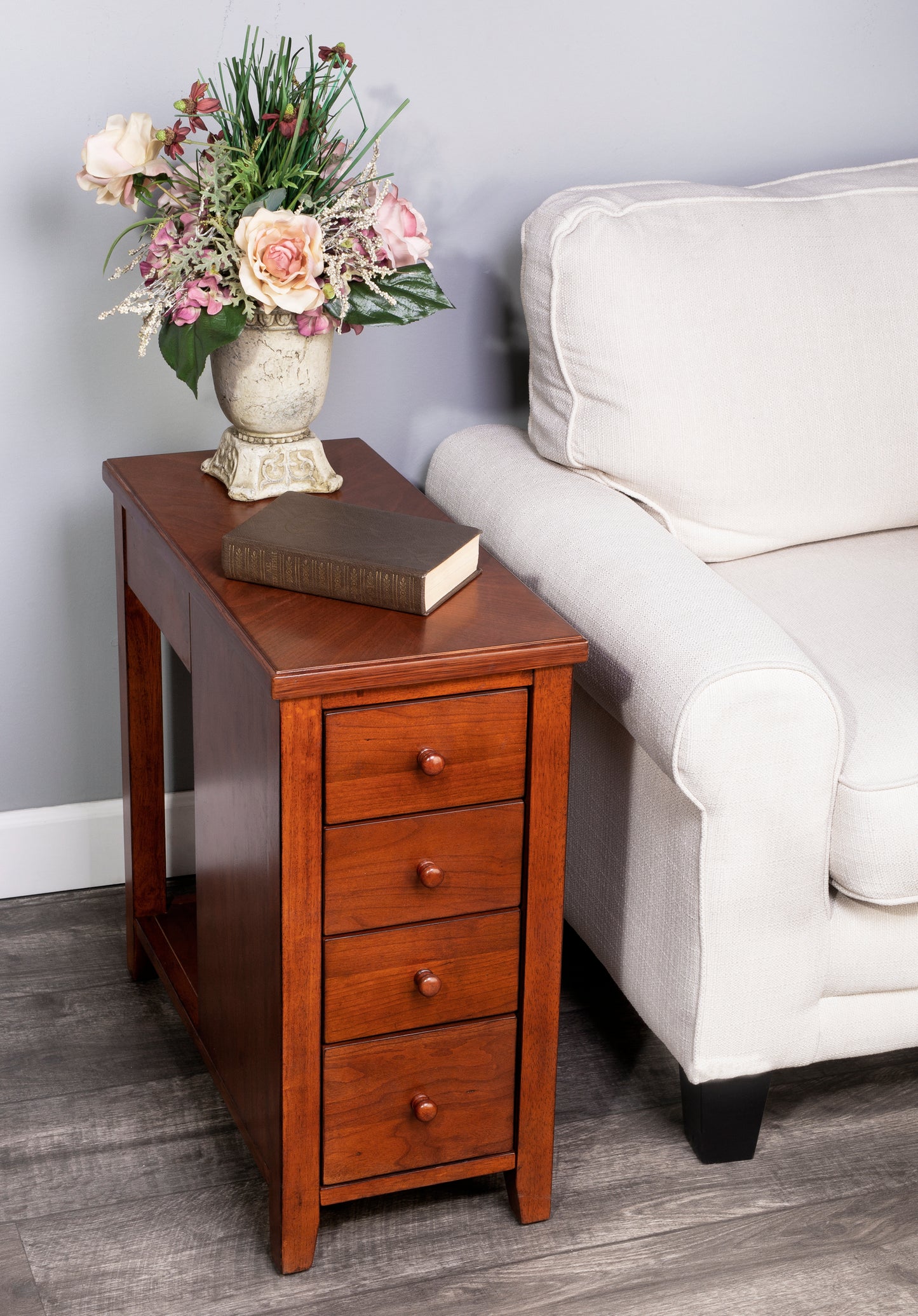 Butler Specialty Company Kelton 11.5 in. W Rectangular Wood 4 Drawer Side Table with Open Shelf, Medium Brown