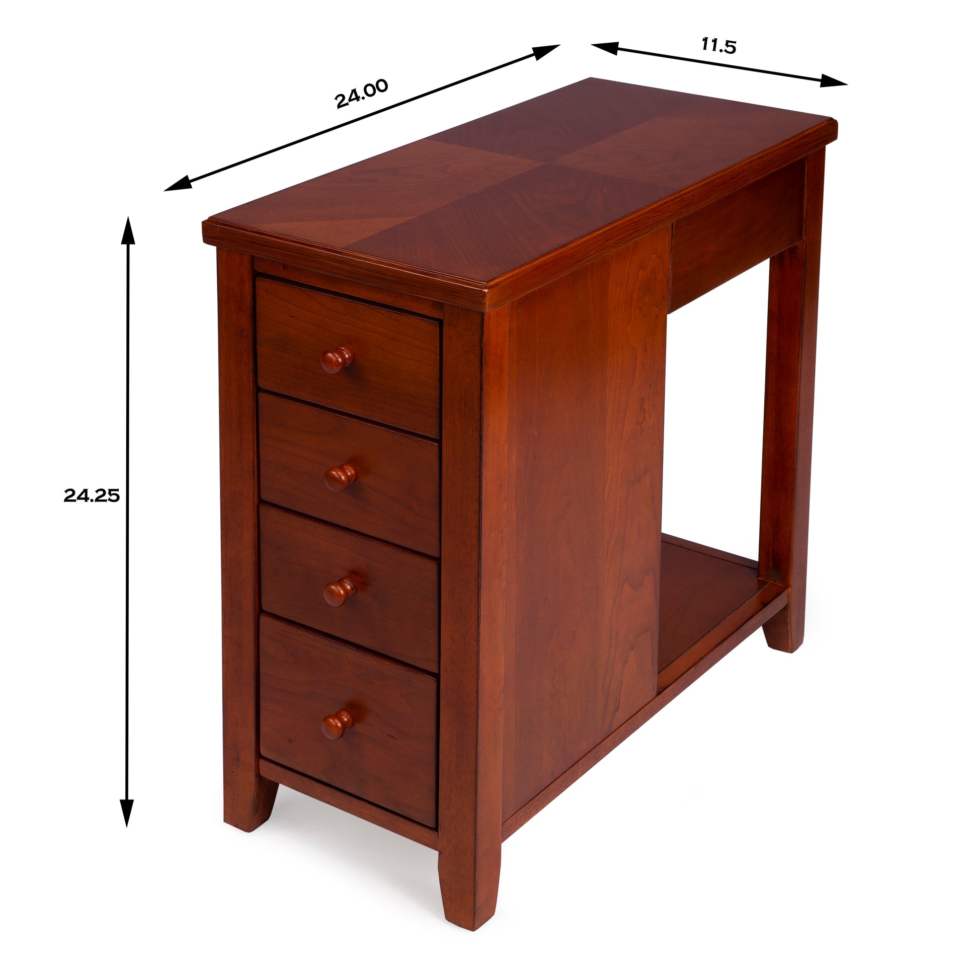 Butler Specialty Company Kelton 11.5 in. W Rectangular Wood 4 Drawer Side Table with Open Shelf, Medium Brown