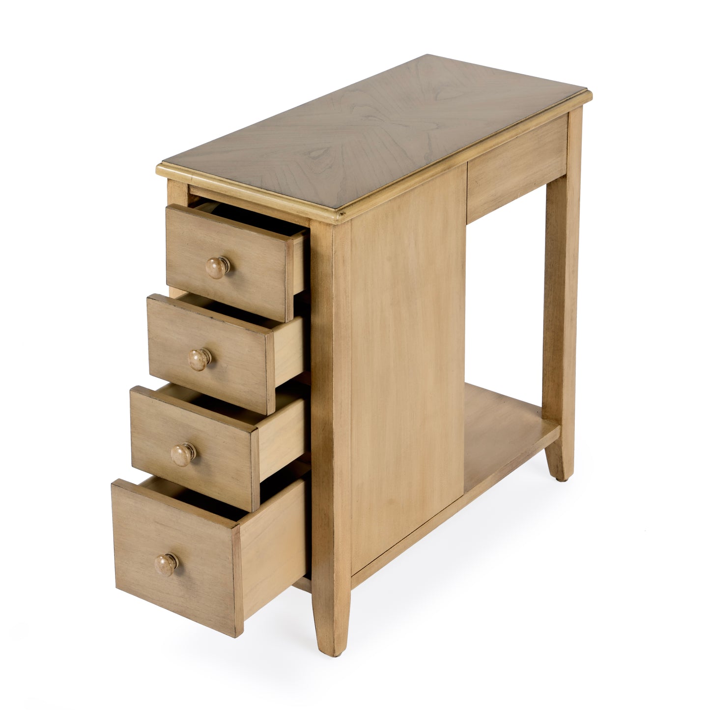Butler Specialty Company Kelton 11.5 in. W Rectangular Wood 4 Drawer Side Table with Open Shelf, Beige