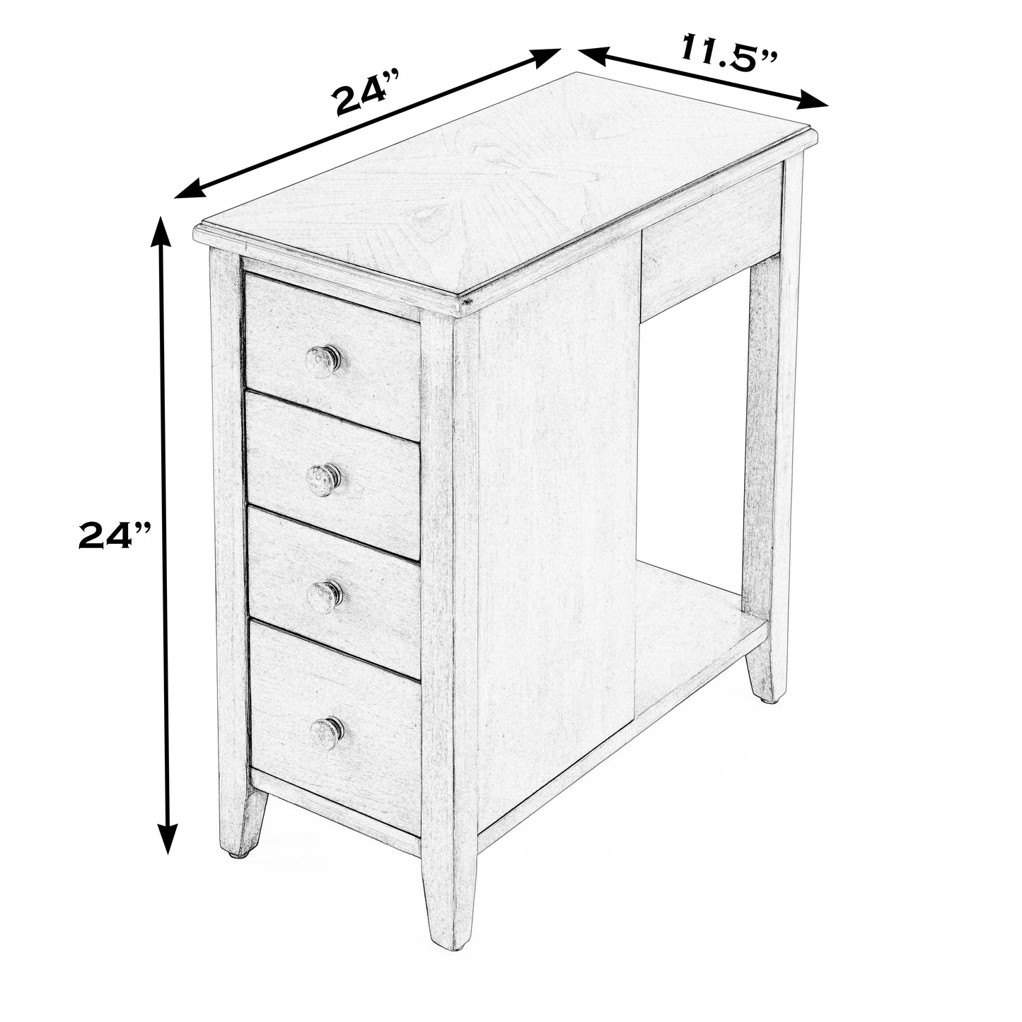 Butler Specialty Company Kelton 11.5 in. W Rectangular Wood 4 Drawer Side Table with Open Shelf, Beige