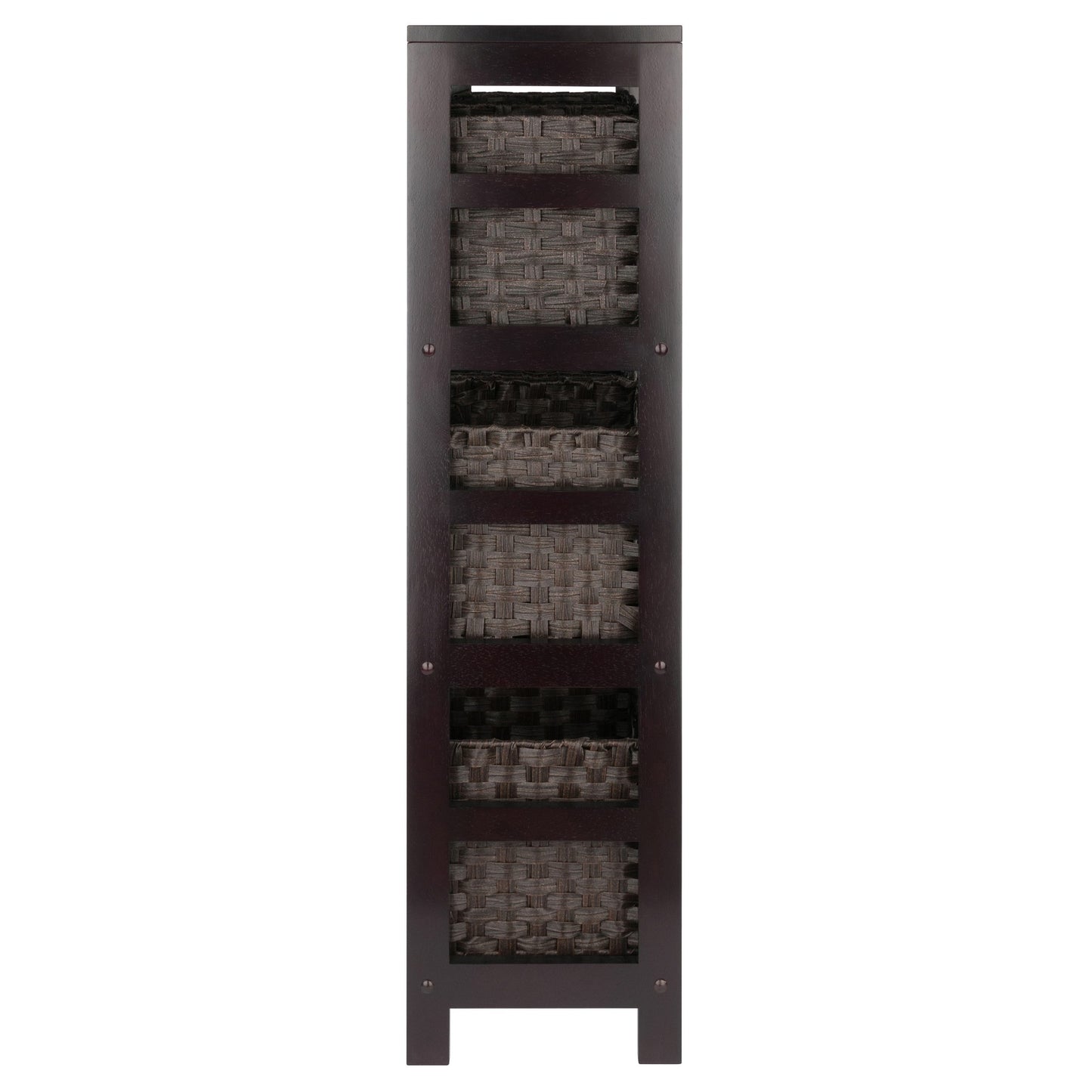 Leo 7-Pc Storage Shelf with 6 Foldable Woven Baskets, Espresso and Chocolate