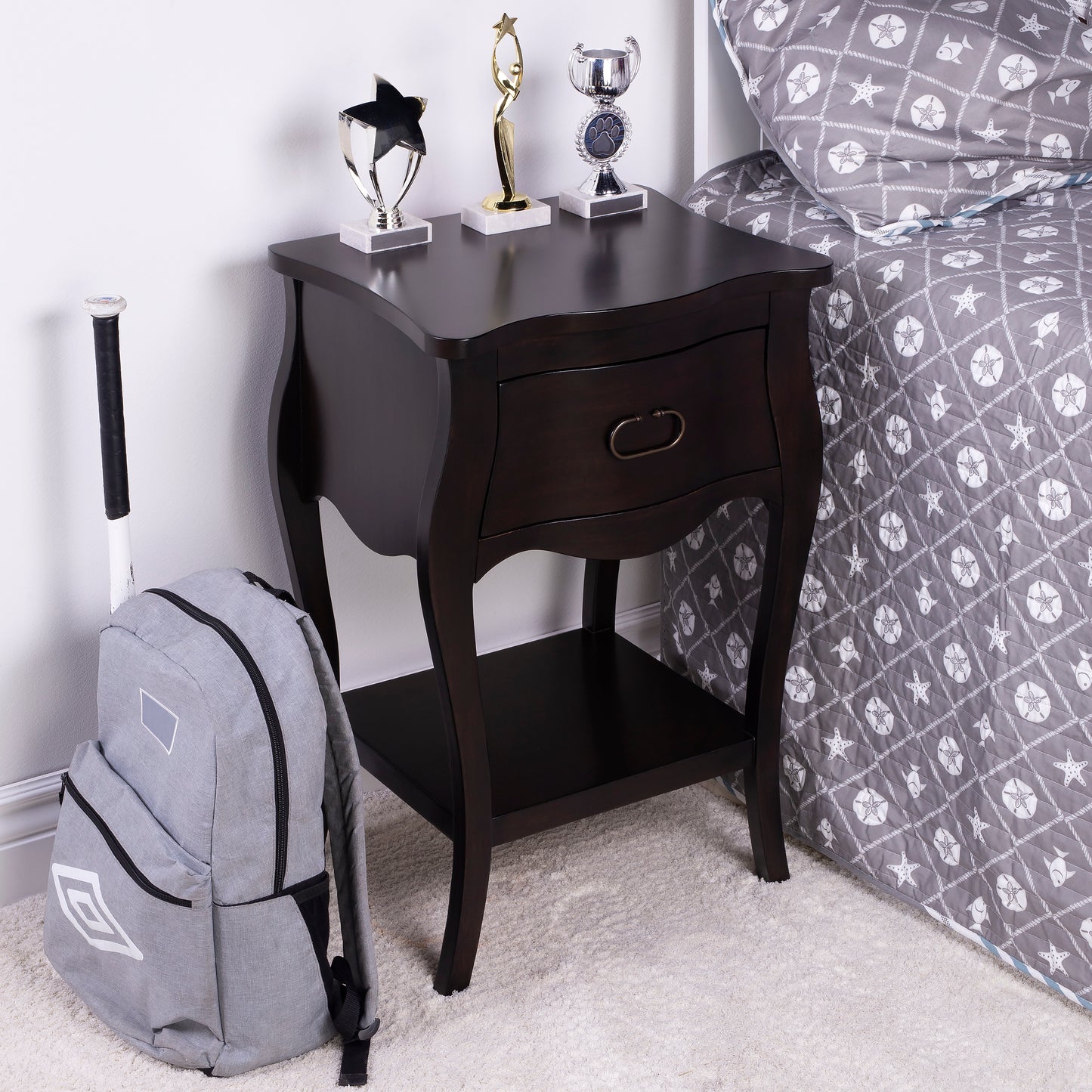 Rochelle 1 Drawer Nightstand in Dark Brown 9308117