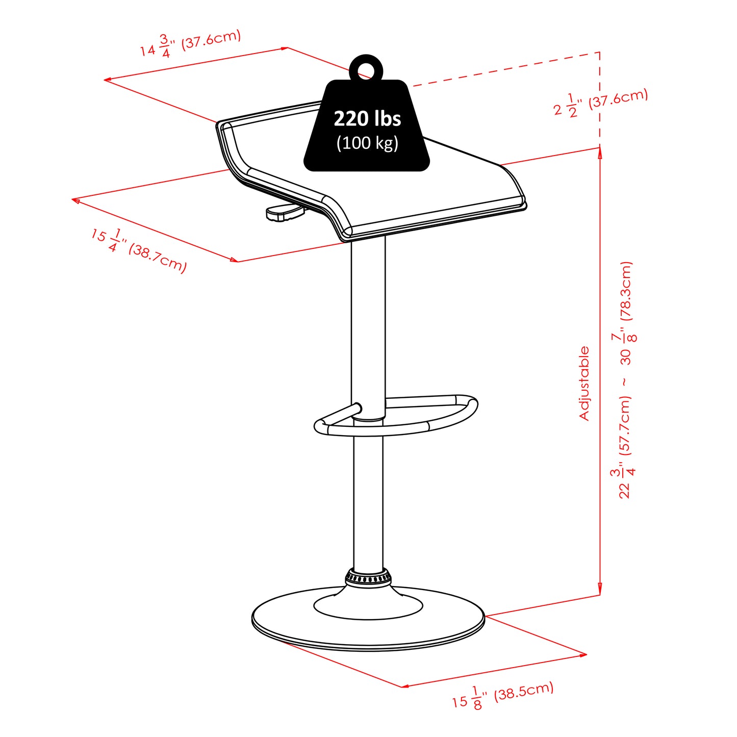 Spectrum Adjustable Swivel Stool, Black and Chrome