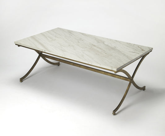 Butler Specialty Company Pamina 45 in. W Rectangular Marble and Metal Coffee Table, Gold