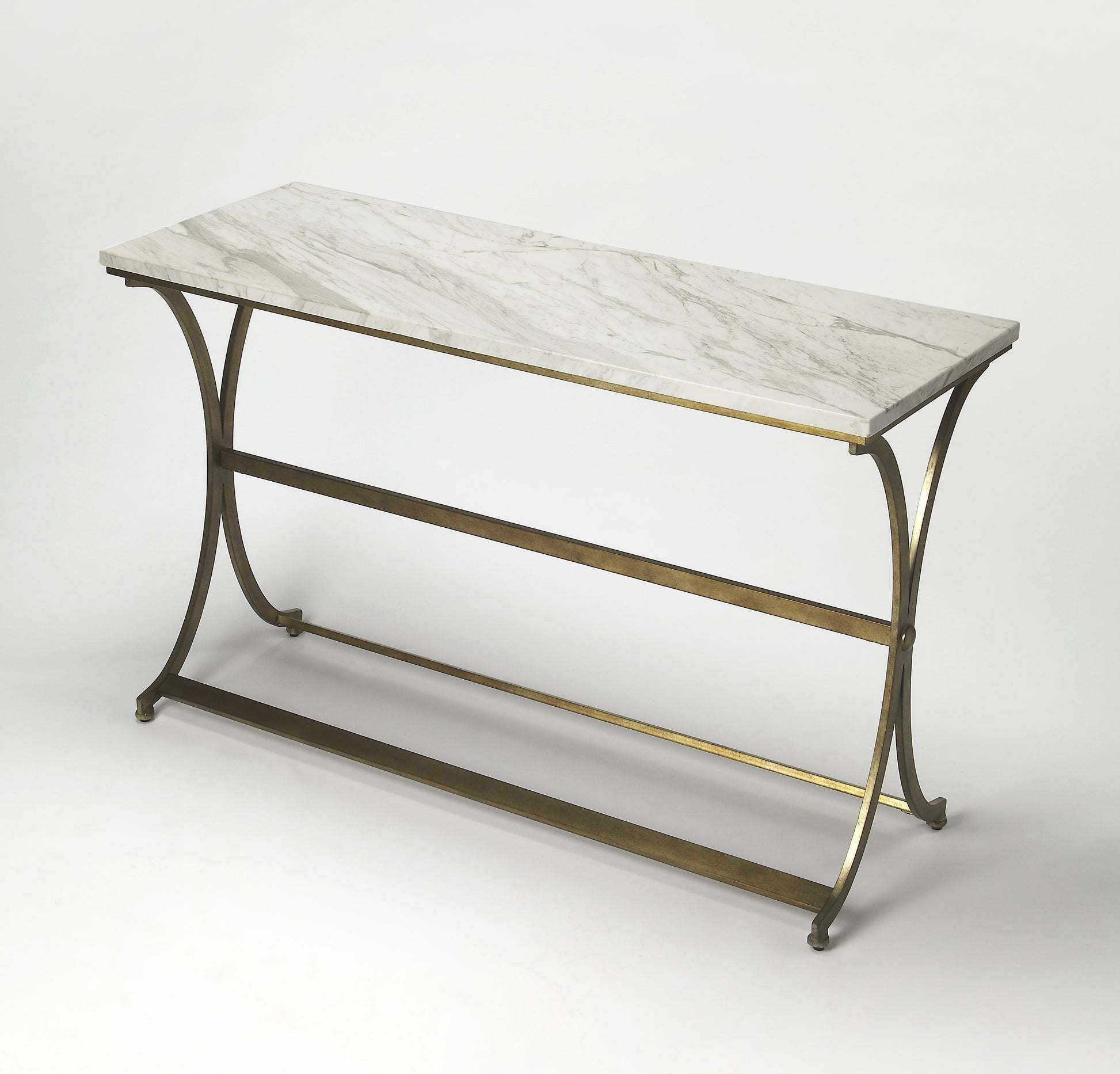 Butler Specialty Company Pamina 48 in. W Rectangular Marble and Metal Console Table, Gold