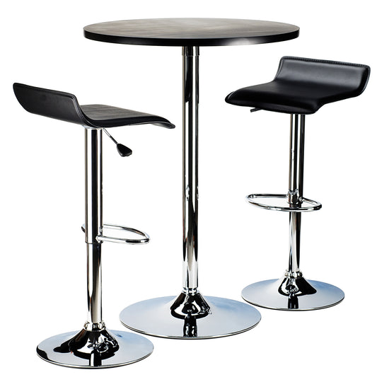 Spectrum 3-Pc Pub Table with Adjustable Swivel Stools, Black and Chrome