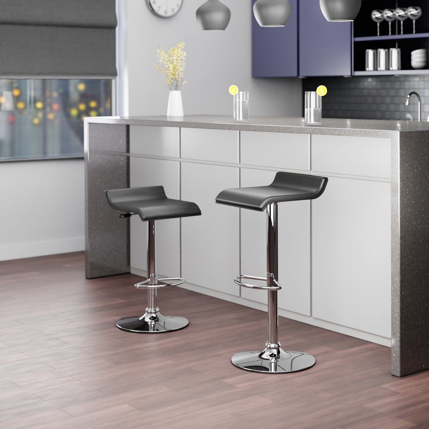 Spectrum 2-Pc Adjustable Swivel Stool Set, Black and Chrome