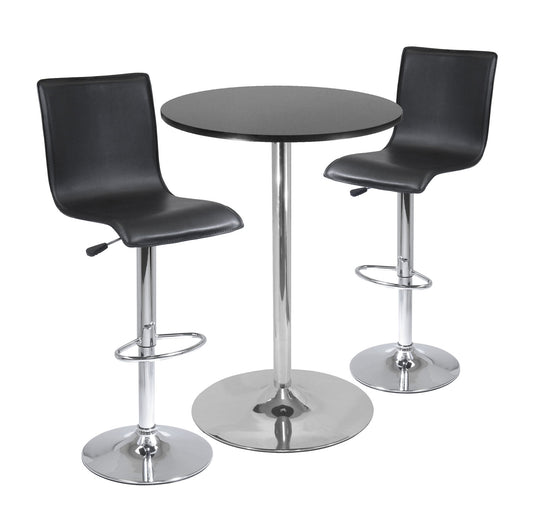 Spectrum 3-Pc Pub Table with High-back Adjustable Swivel Stools, Black and Chrome