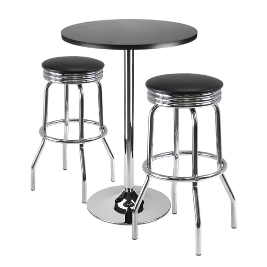 Summit 3-Pc Pub Table with Swivel Seat Bar Stools, Black and Chrome A