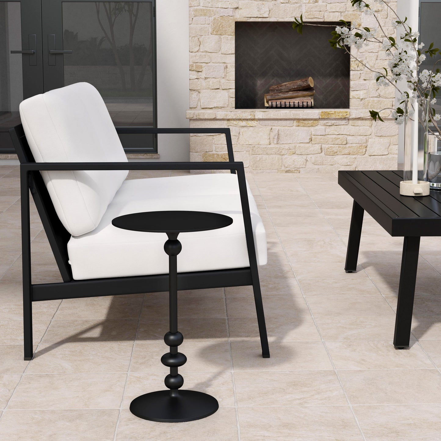 Butler Specialty Company Zora Outdoor 12 in. W Round Pedestal Base Side Table, Black